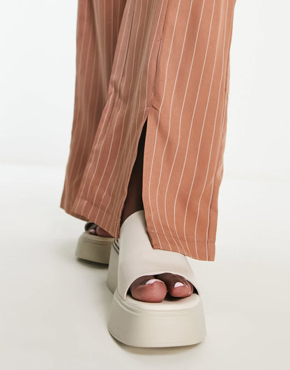 Heartbreak pinstripe wide leg split front trousers in brown