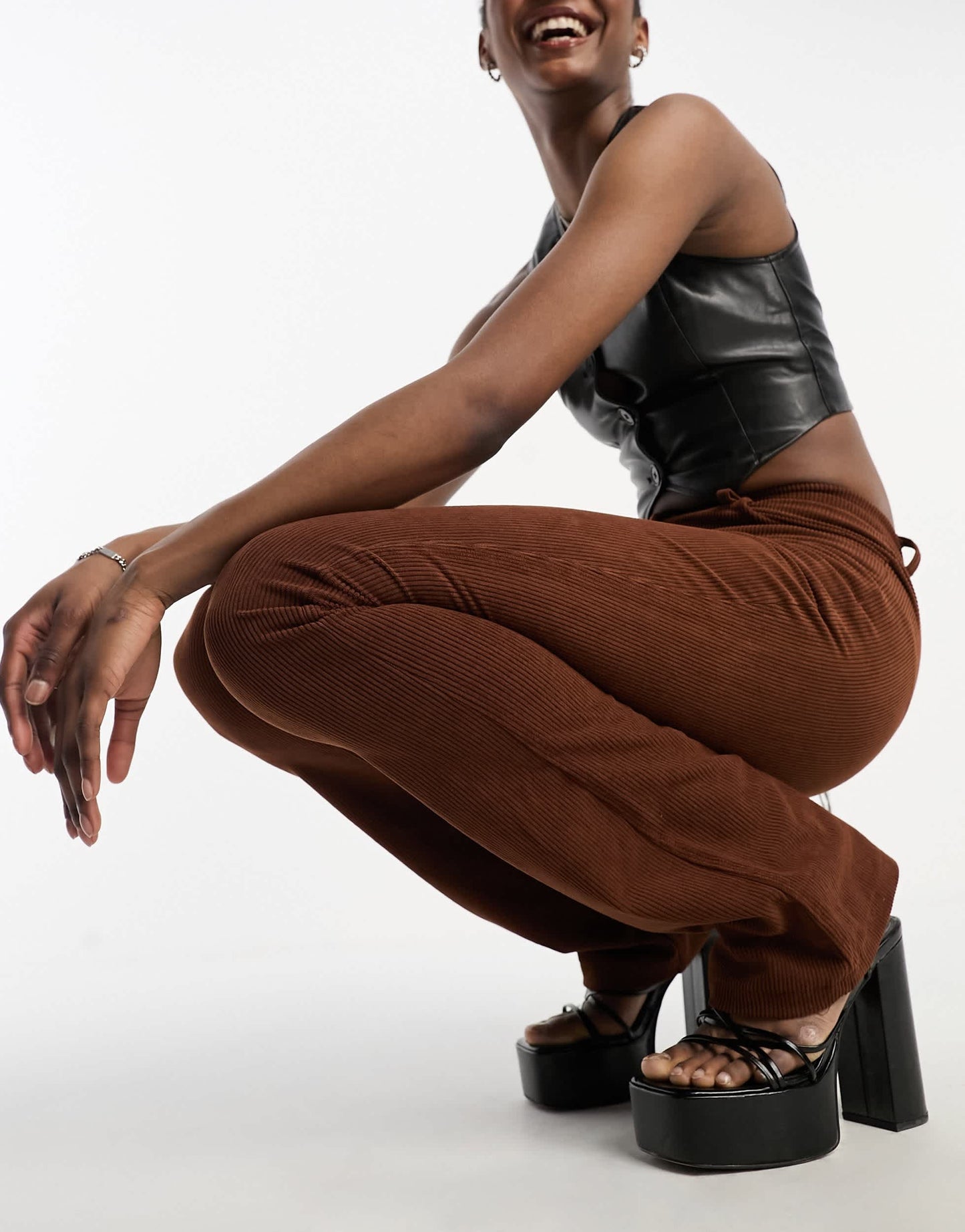 Heartbreak Tall fit and flare cord trousers in chocolate brown