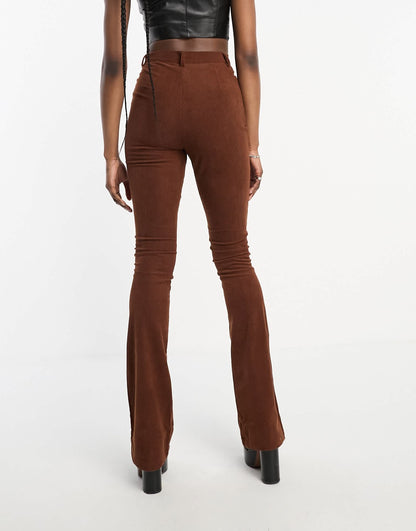 Heartbreak Tall fit and flare cord trousers in chocolate brown