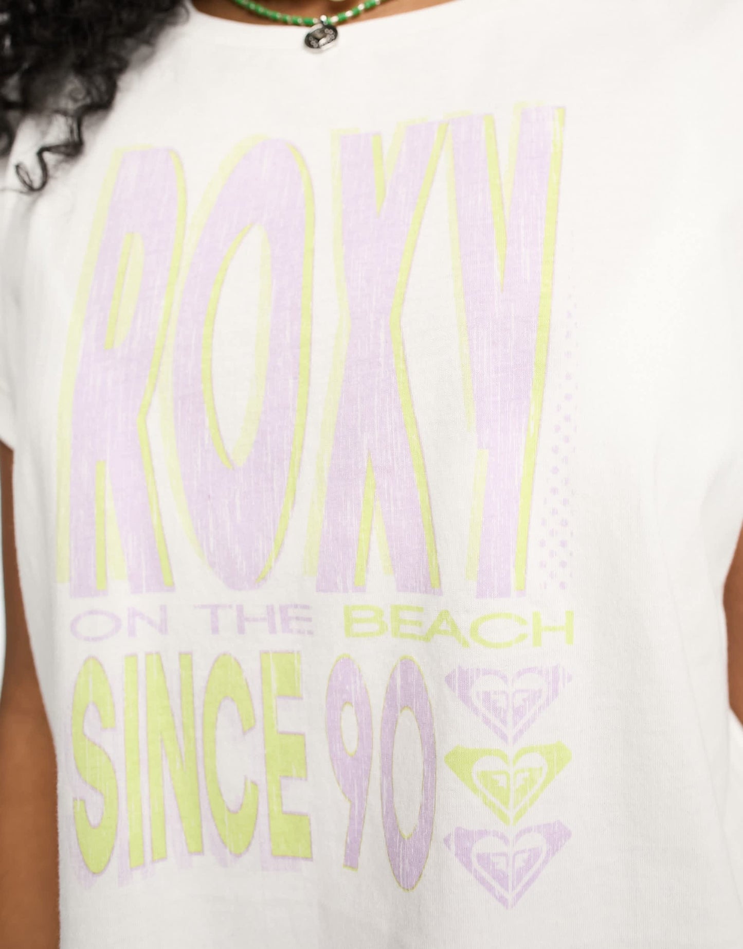Roxy Alone On The Beach oversized crop t shirt in white