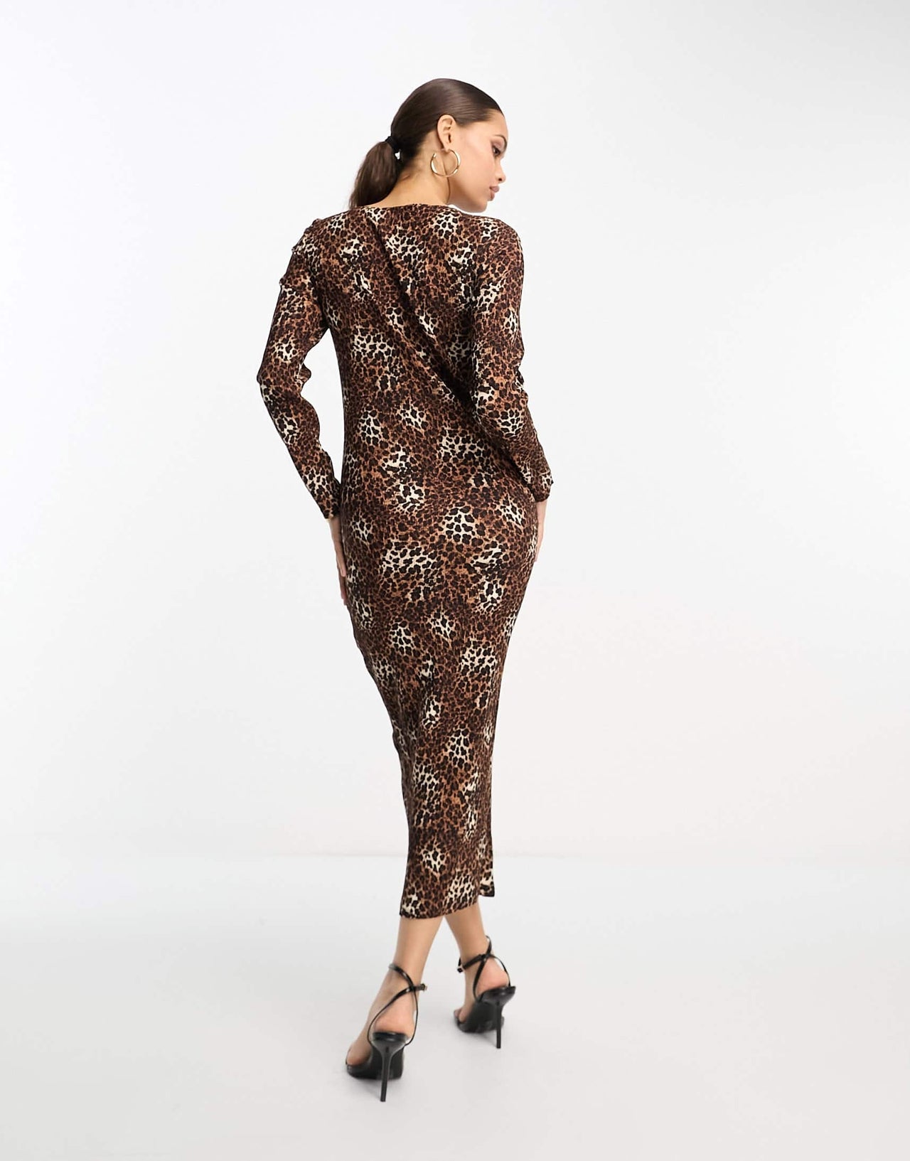 Urban Threads Petite plisse midi smock dress in leopard