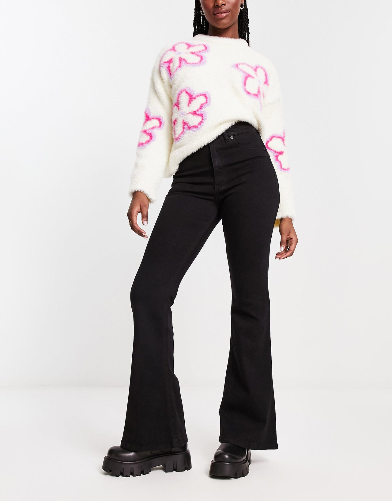 Pull&Bear high waisted flare jean in black
