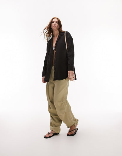 Topshop co-ord casual textured beach shirt in black