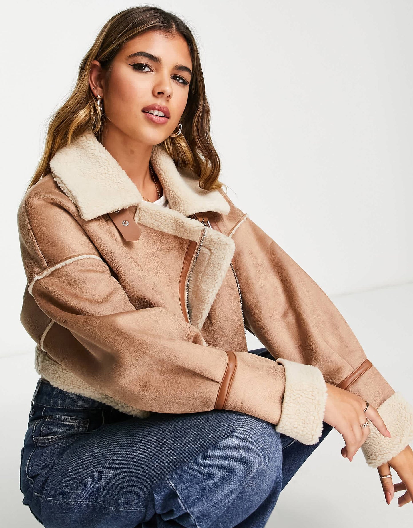 Stradivarius vintage cropped aviator in tan