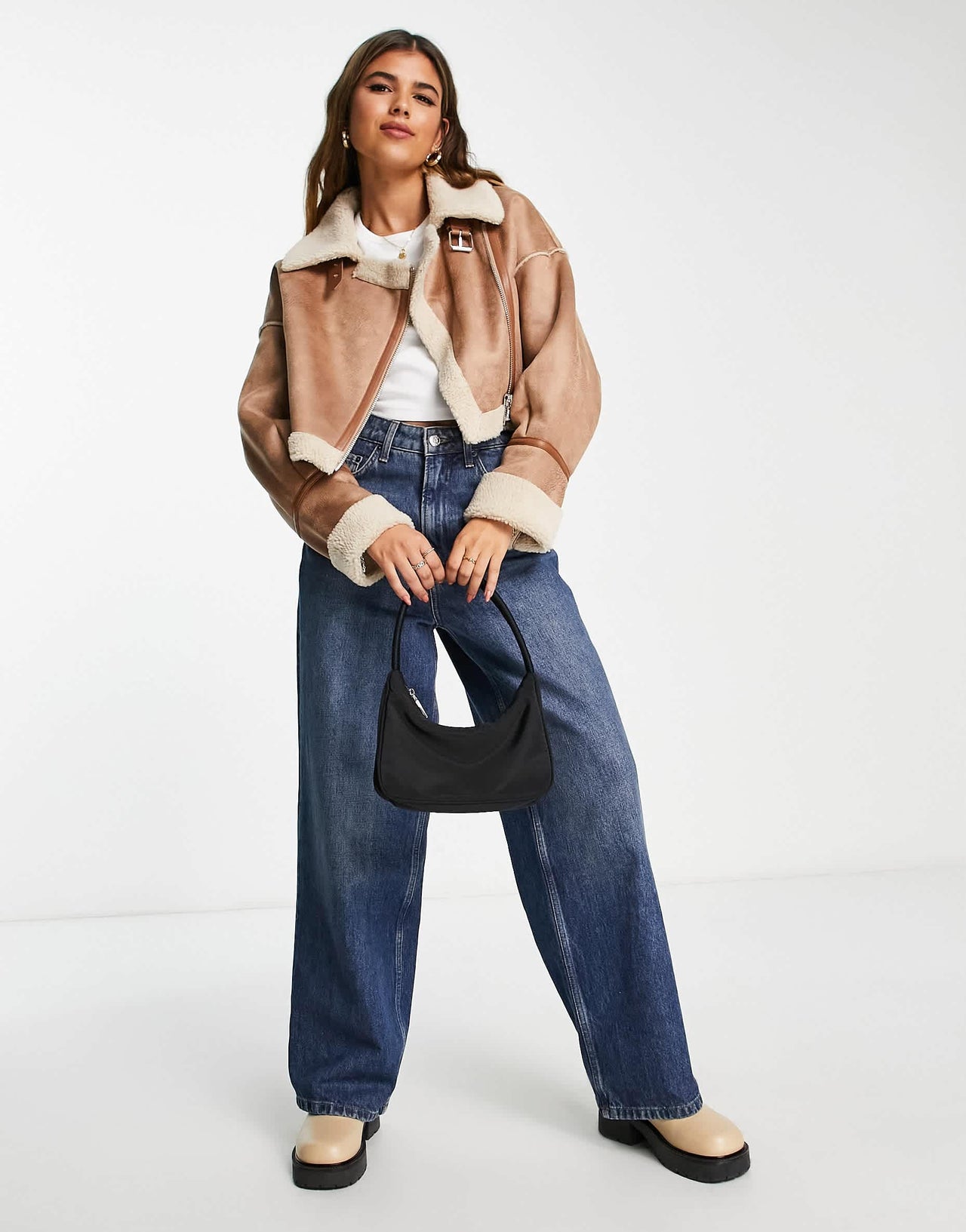 Stradivarius vintage cropped aviator in tan