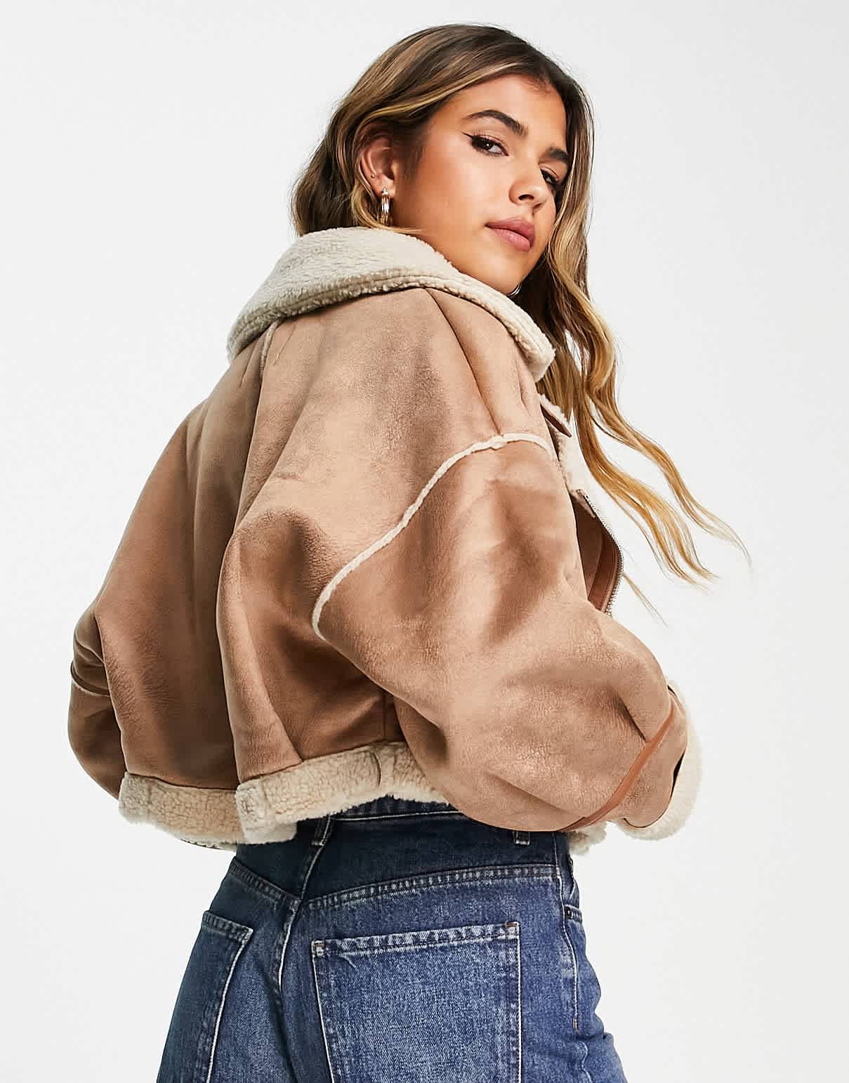 Stradivarius vintage cropped aviator in tan
