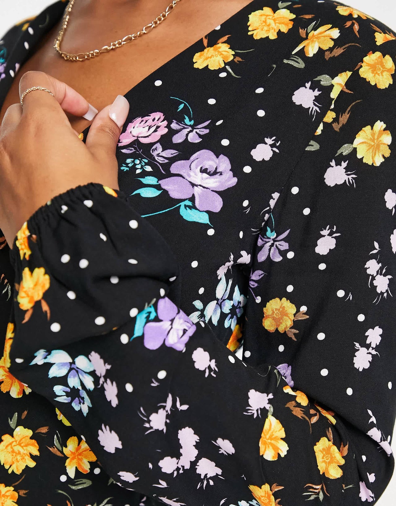 Stradivarius long sleeve mini tea dress in mixed floral print