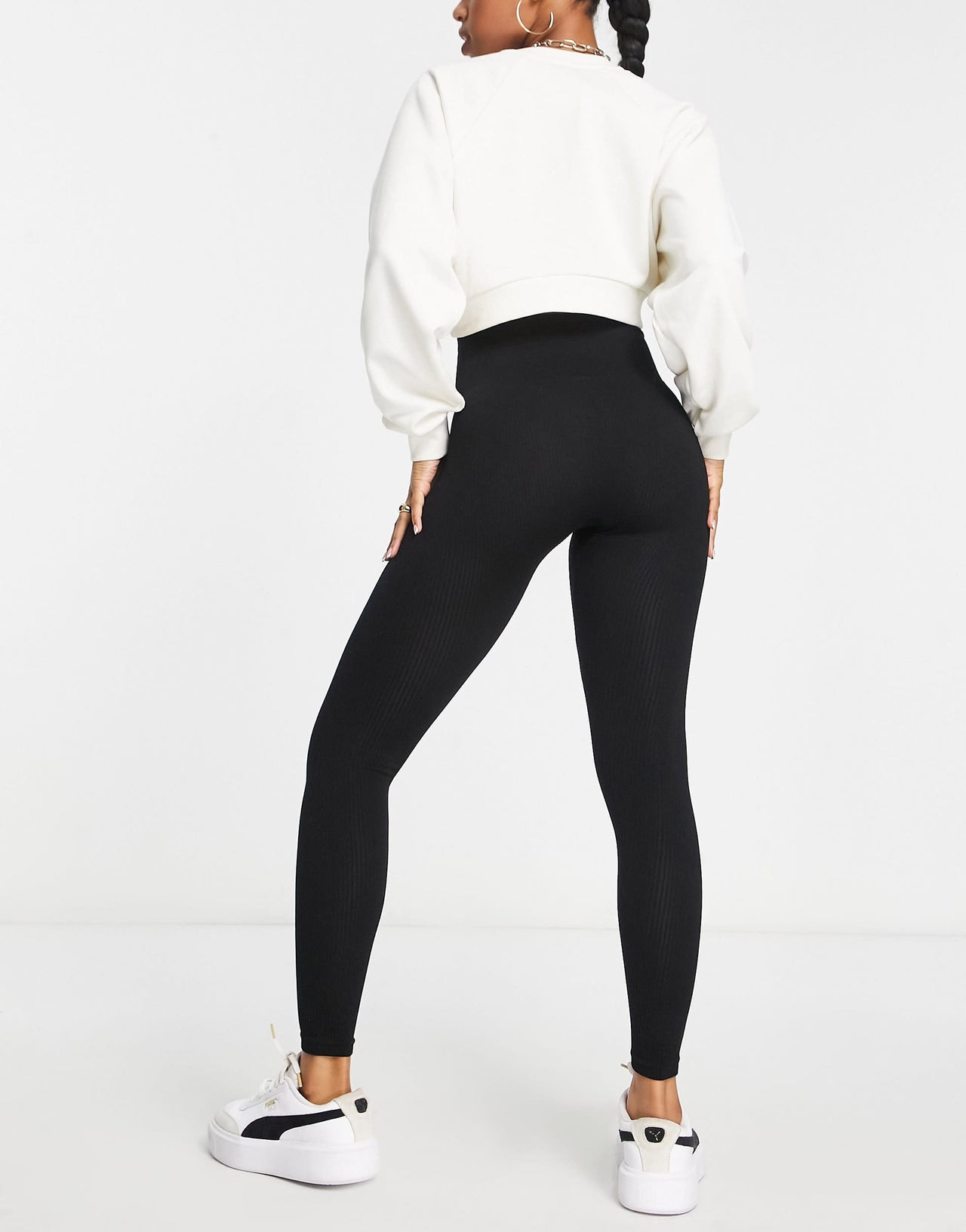 Stradivarius seamless ribbed leggings in black