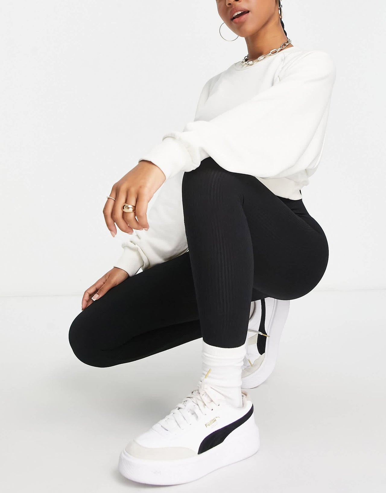 Stradivarius seamless ribbed leggings in black