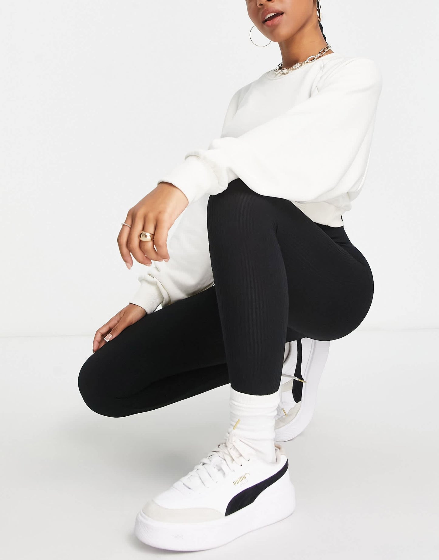 Stradivarius seamless ribbed leggings in black