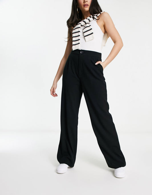 Stradivarius tailored wide leg trouser in black