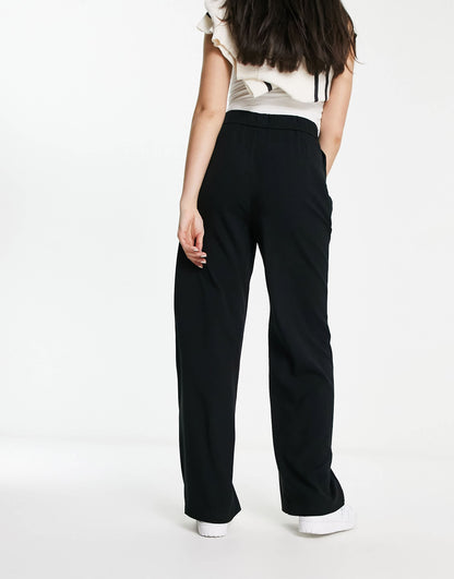 Stradivarius tailored wide leg trouser in black