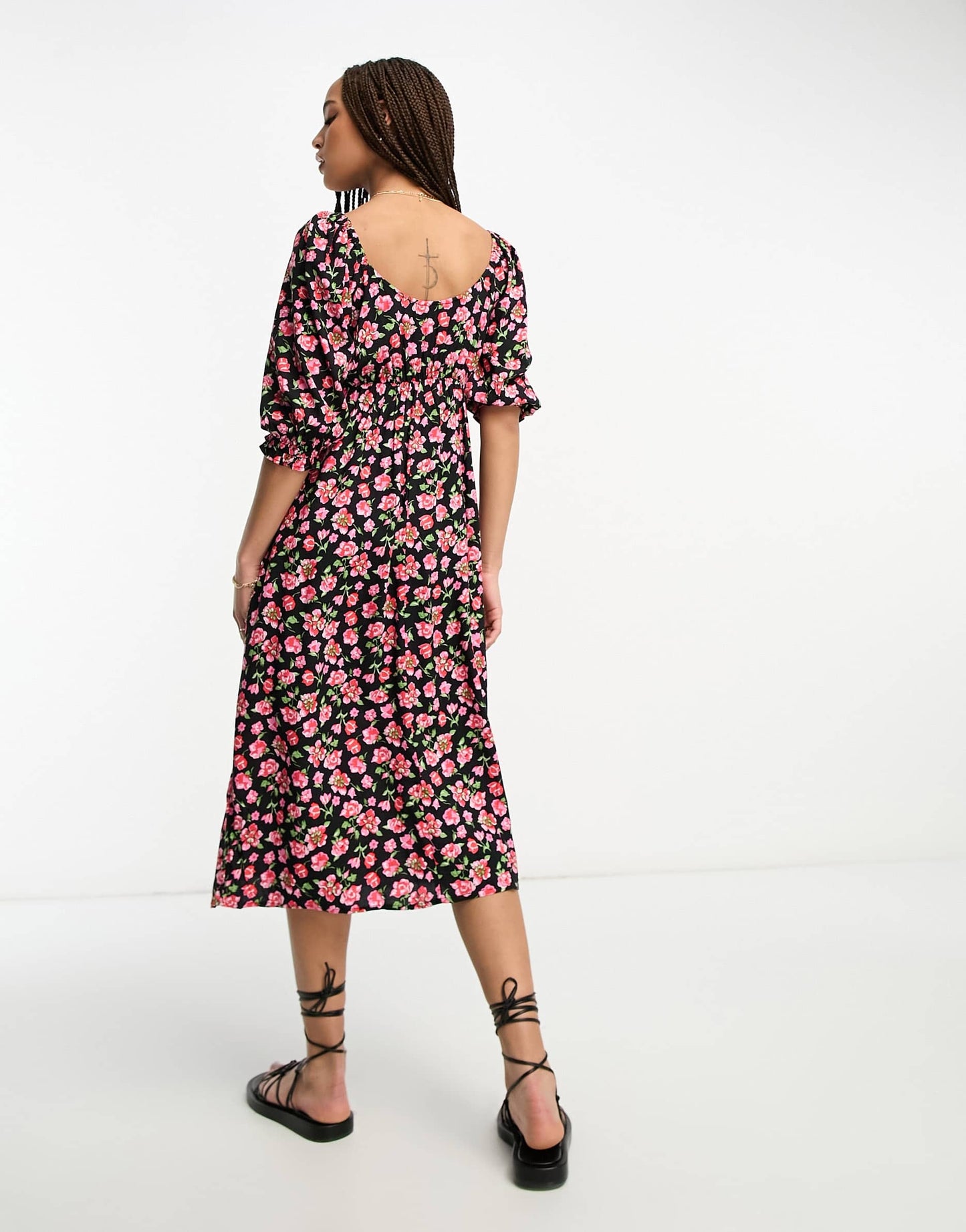 Miss Selfridge long sleeve milkmaid midi dress in red ditsy floral