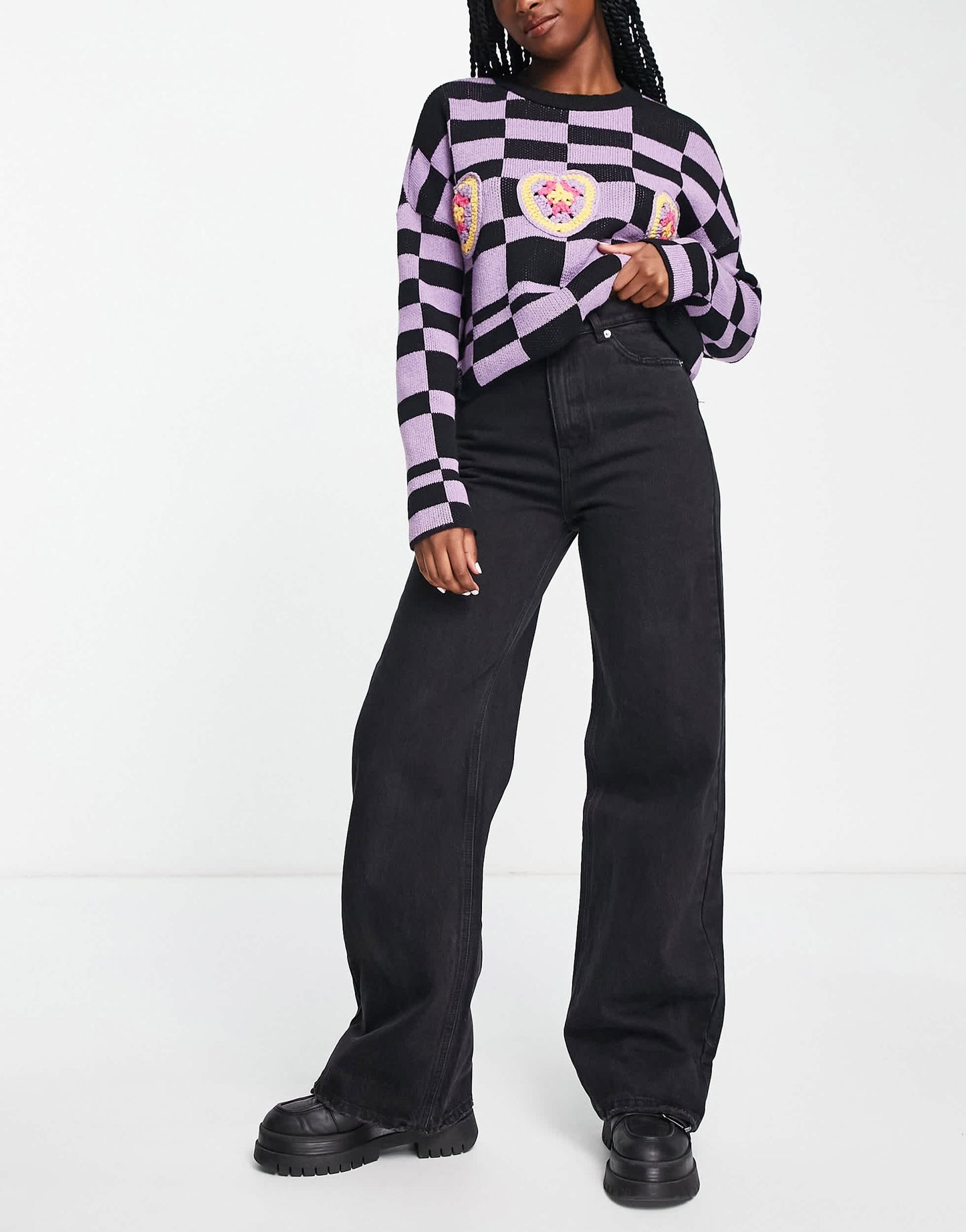 Pull&Bear high waisted wide leg jean in black