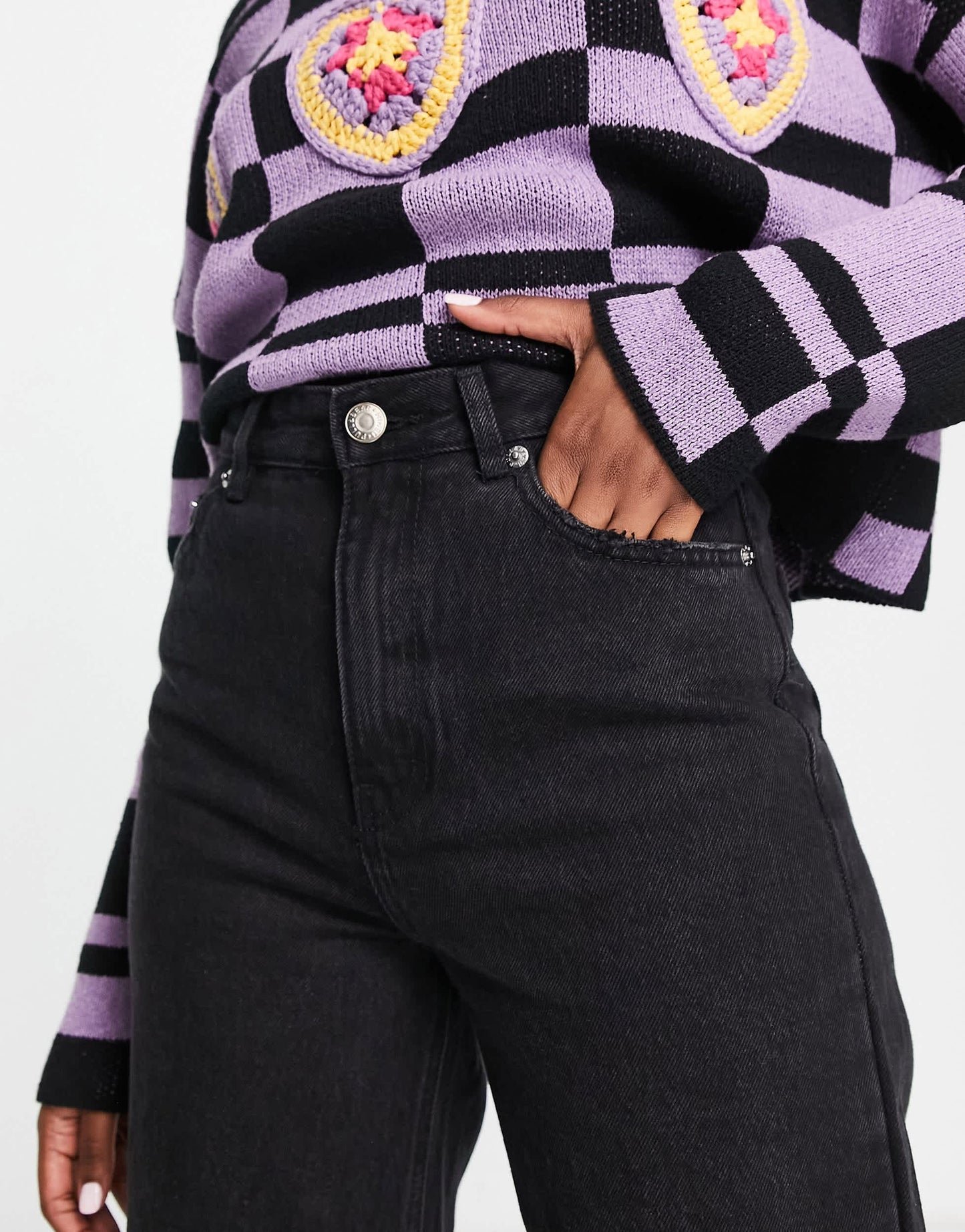 Pull&Bear high waisted wide leg jean in black