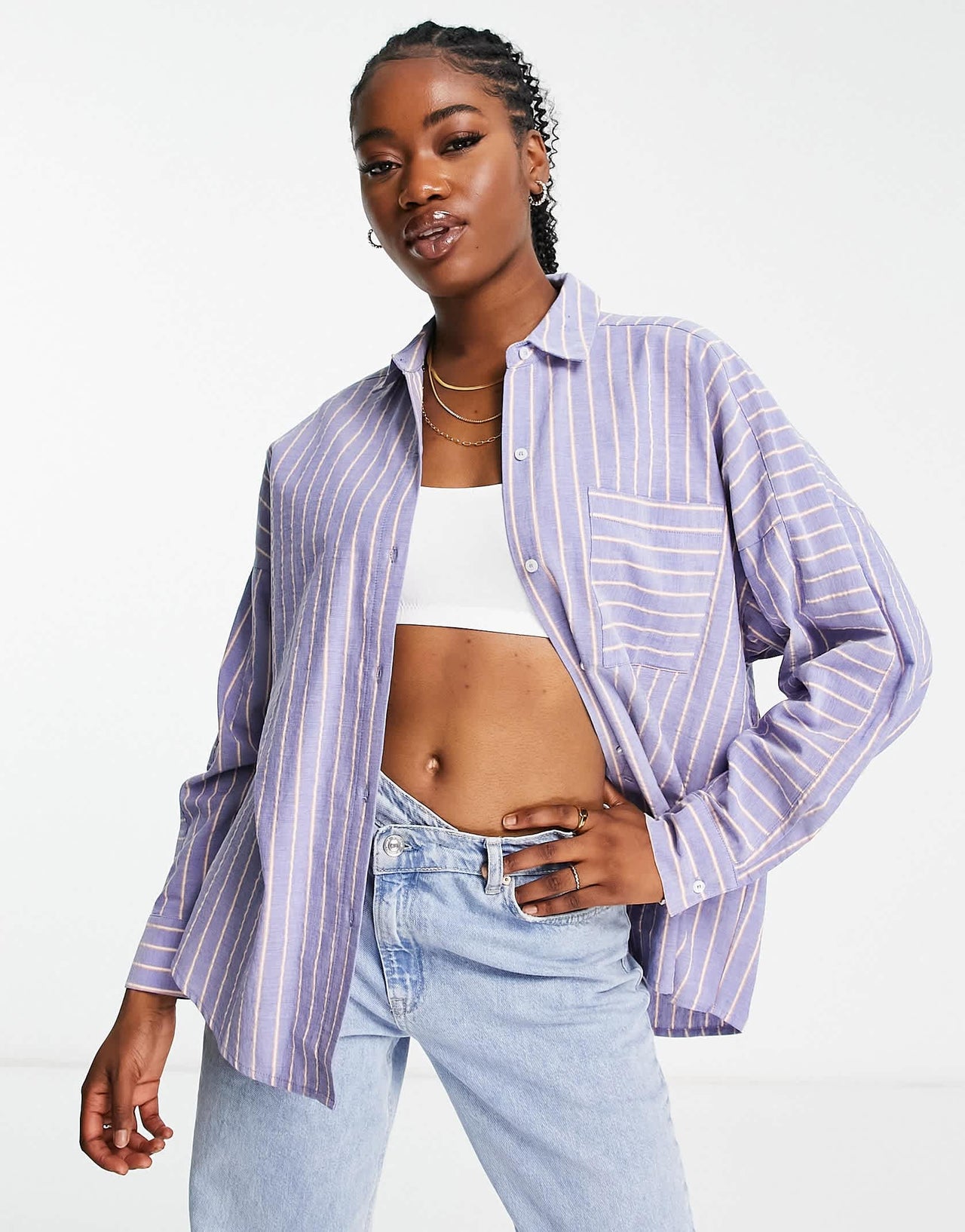 Pull&Bear oversized striped shirt in blue