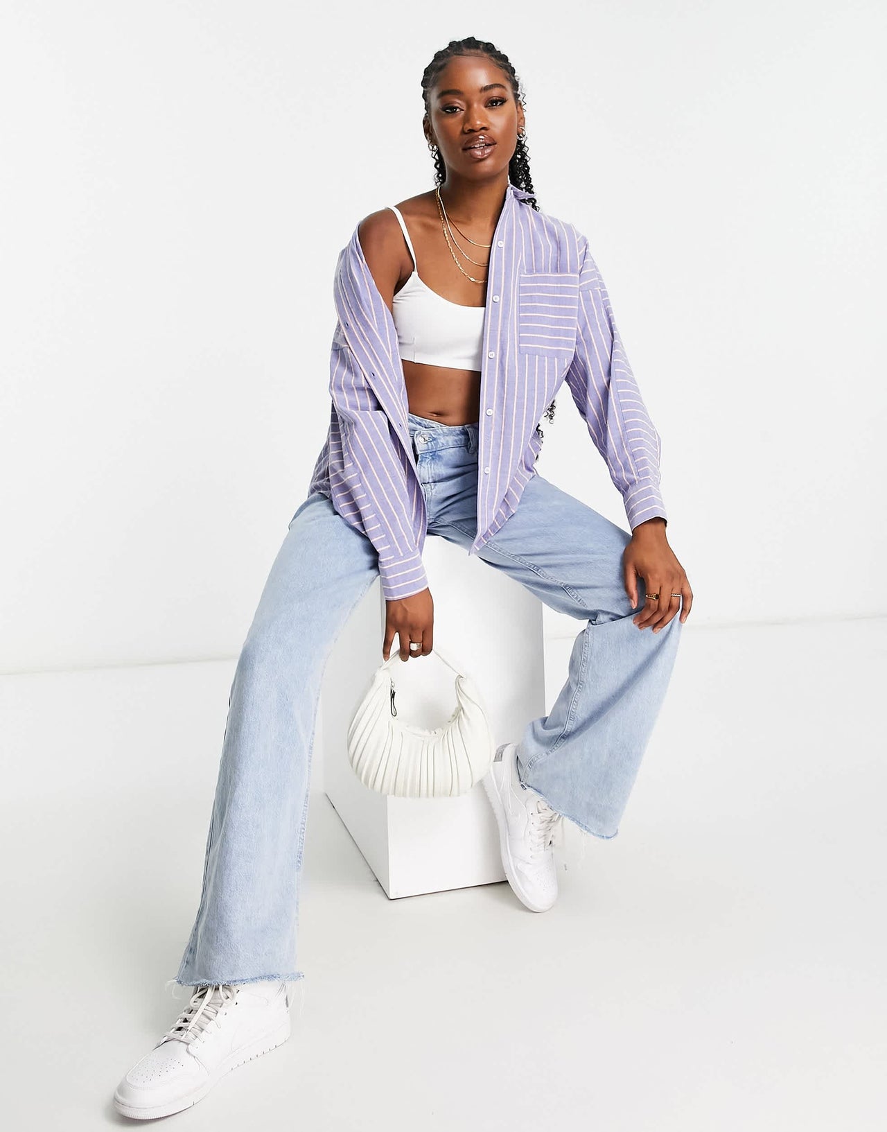 Pull&Bear oversized striped shirt in blue