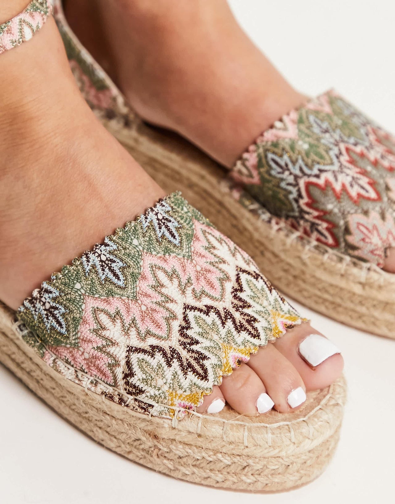 South Beach crochet flatform espadrille sandal in beige