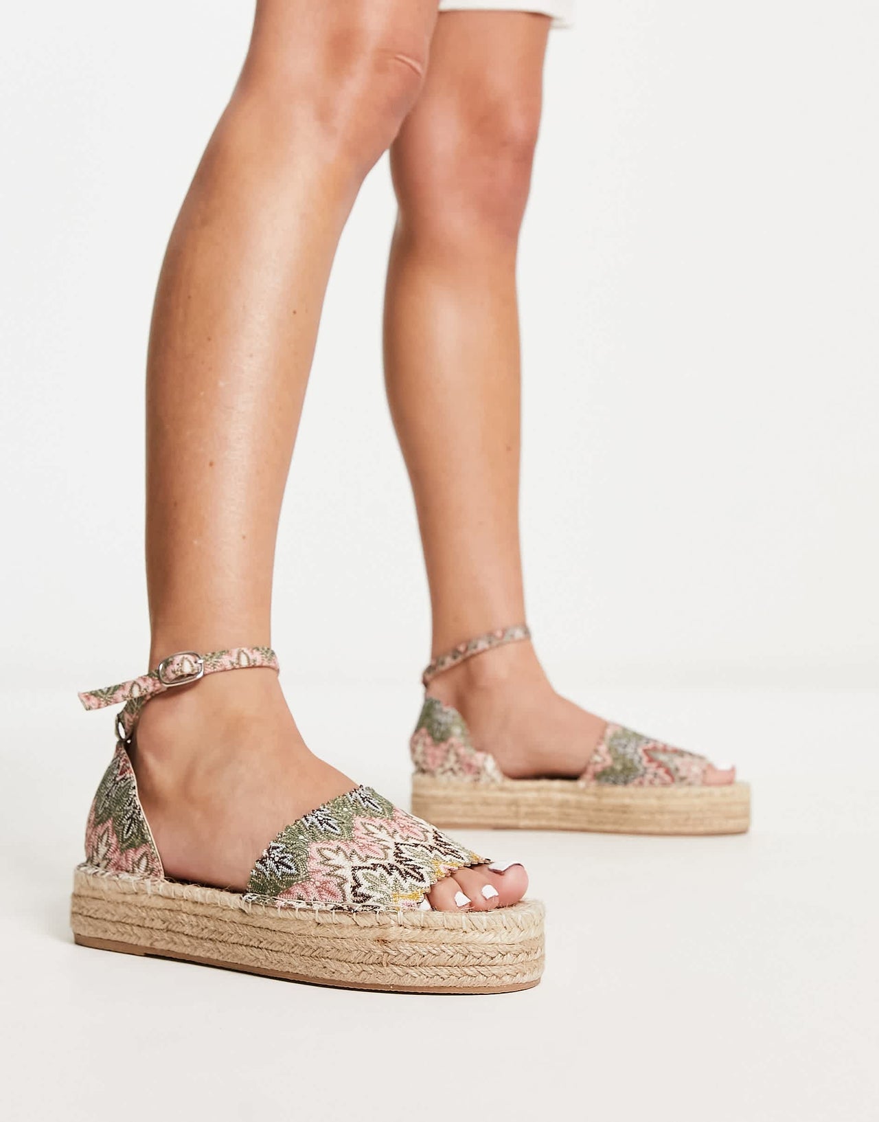 South Beach crochet flatform espadrille sandal in beige