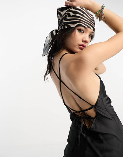 Reclaimed Vintage midi cami dress in black with tie back