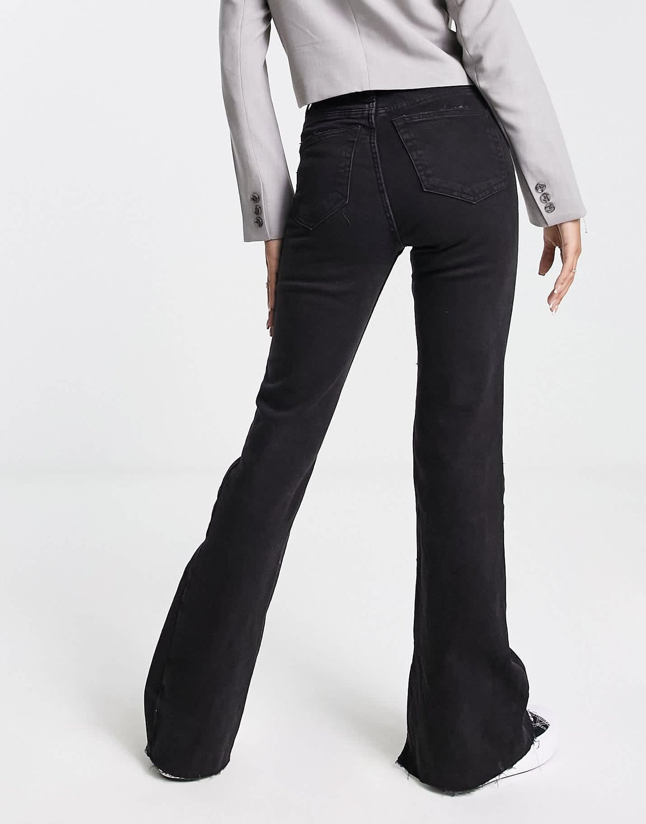 Pull&Bear high waisted split hem flare jean in black