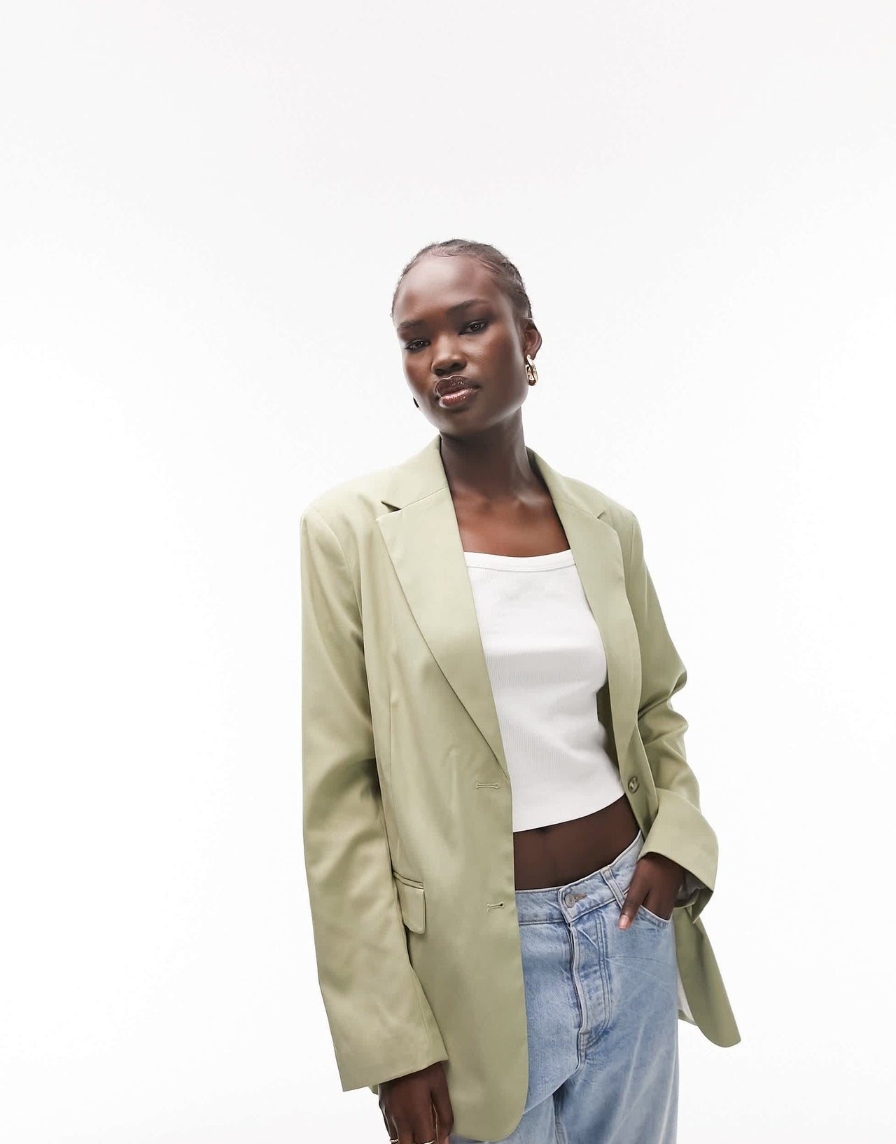 Topshop Tall co-ord straight jacket in sage