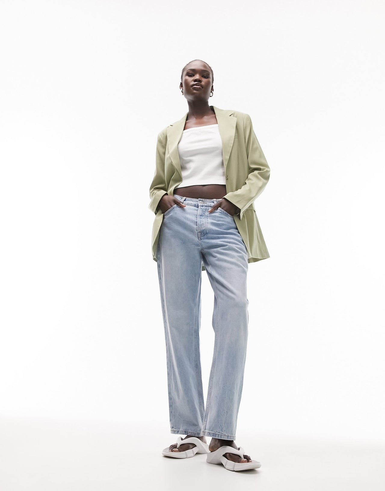 Topshop Tall co-ord straight jacket in sage