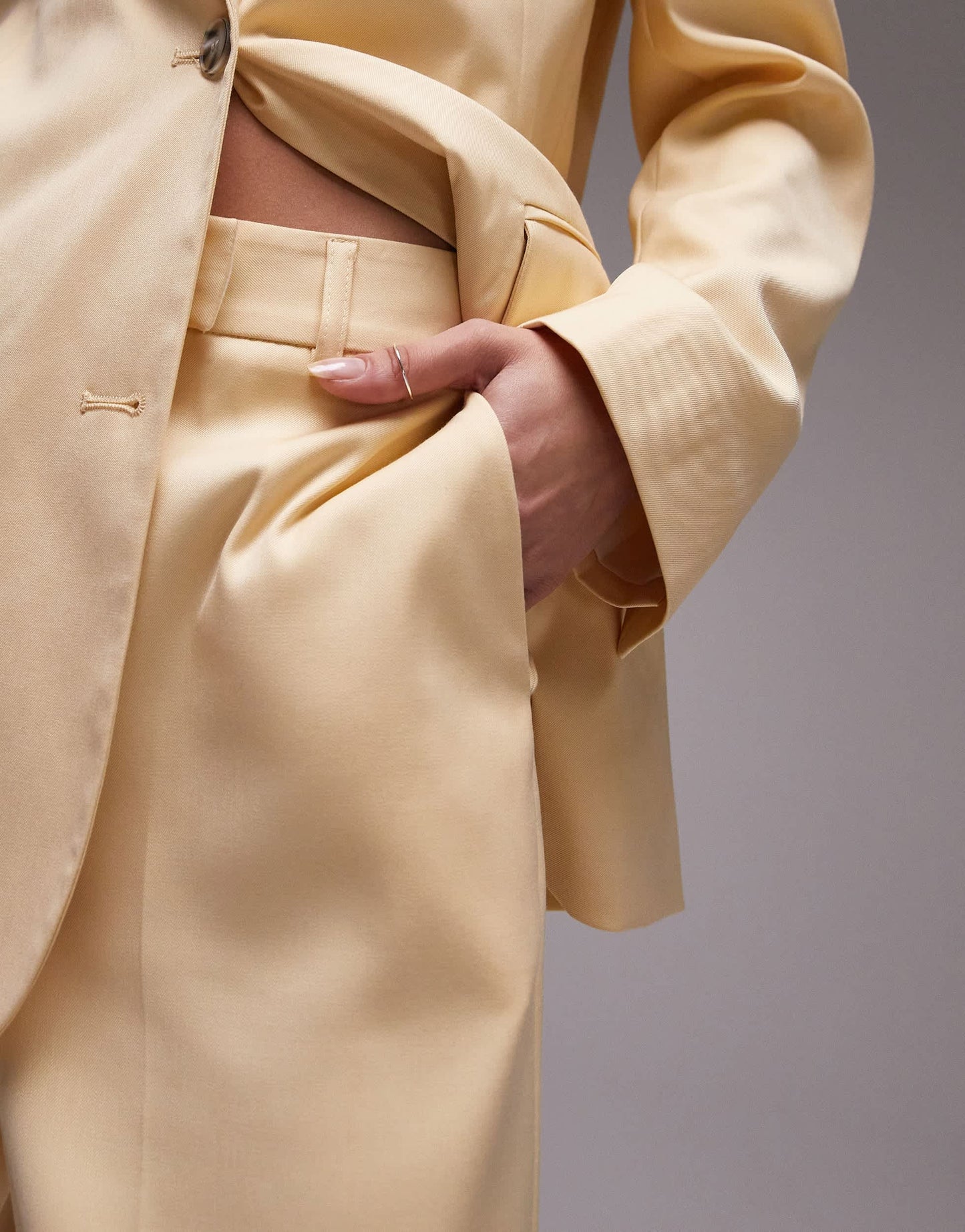 Topshop co-ord straight slouch trouser with back pocket detail in straw light yellow
