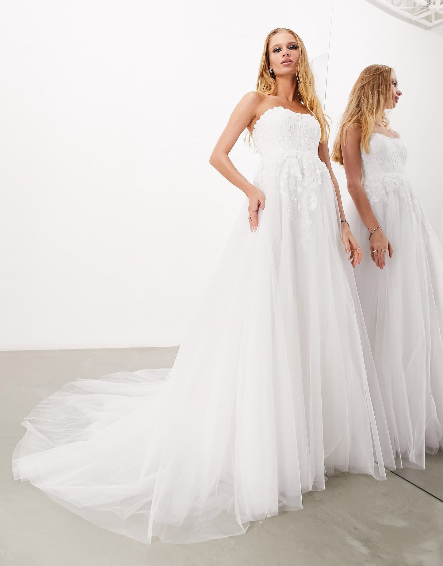 ASOS DESIGN Clara bandeau embroidered bodice wedding dress in