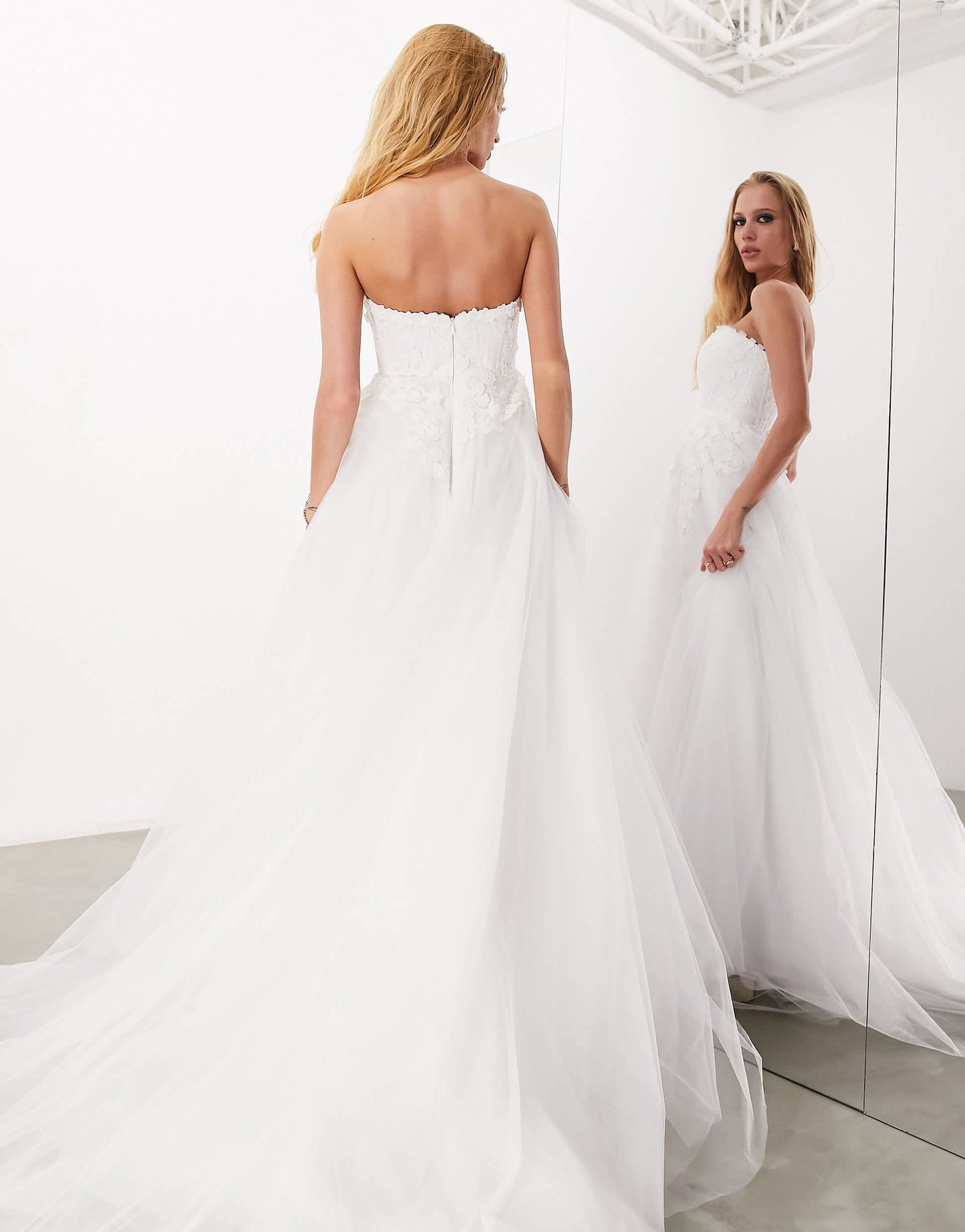 ASOS DESIGN Clara bandeau embroidered bodice wedding dress in