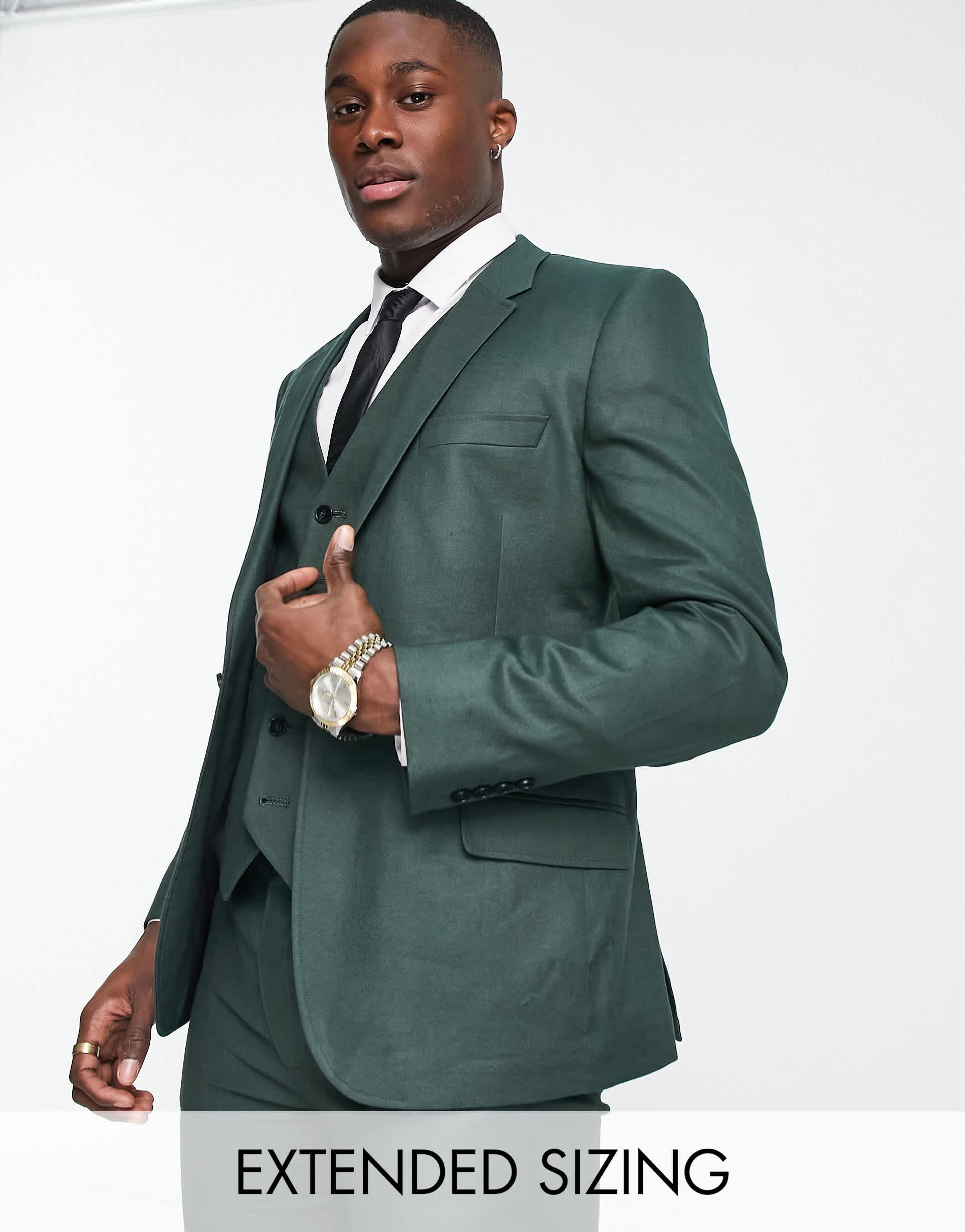 ASOS DESIGN skinny linen mix suit jacket in forest green