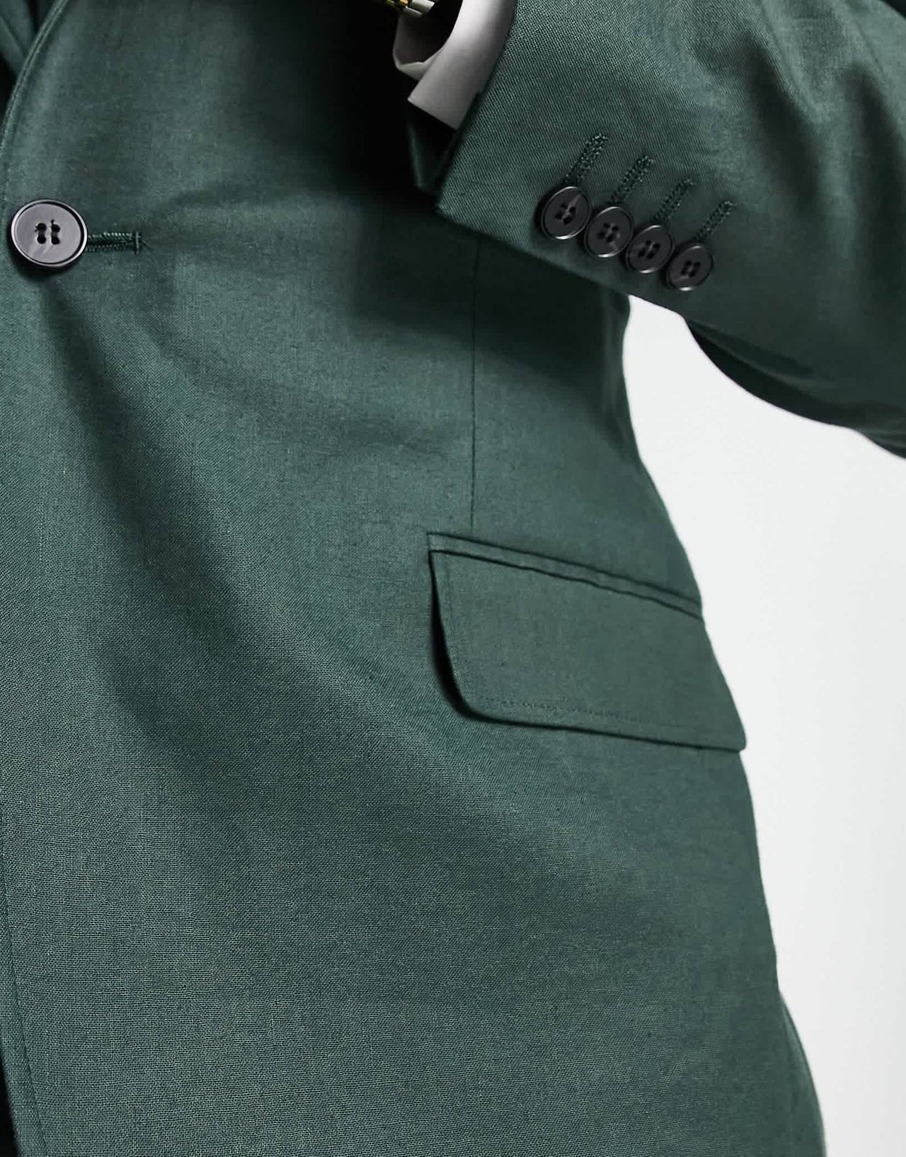 ASOS DESIGN skinny linen mix suit jacket in forest green