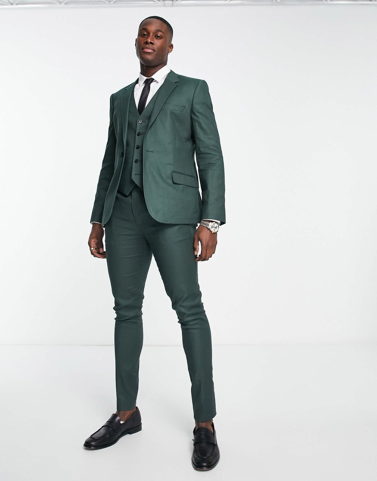 ASOS DESIGN skinny linen mix suit jacket in forest green
