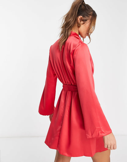 River Island high neck satin mini dress in red