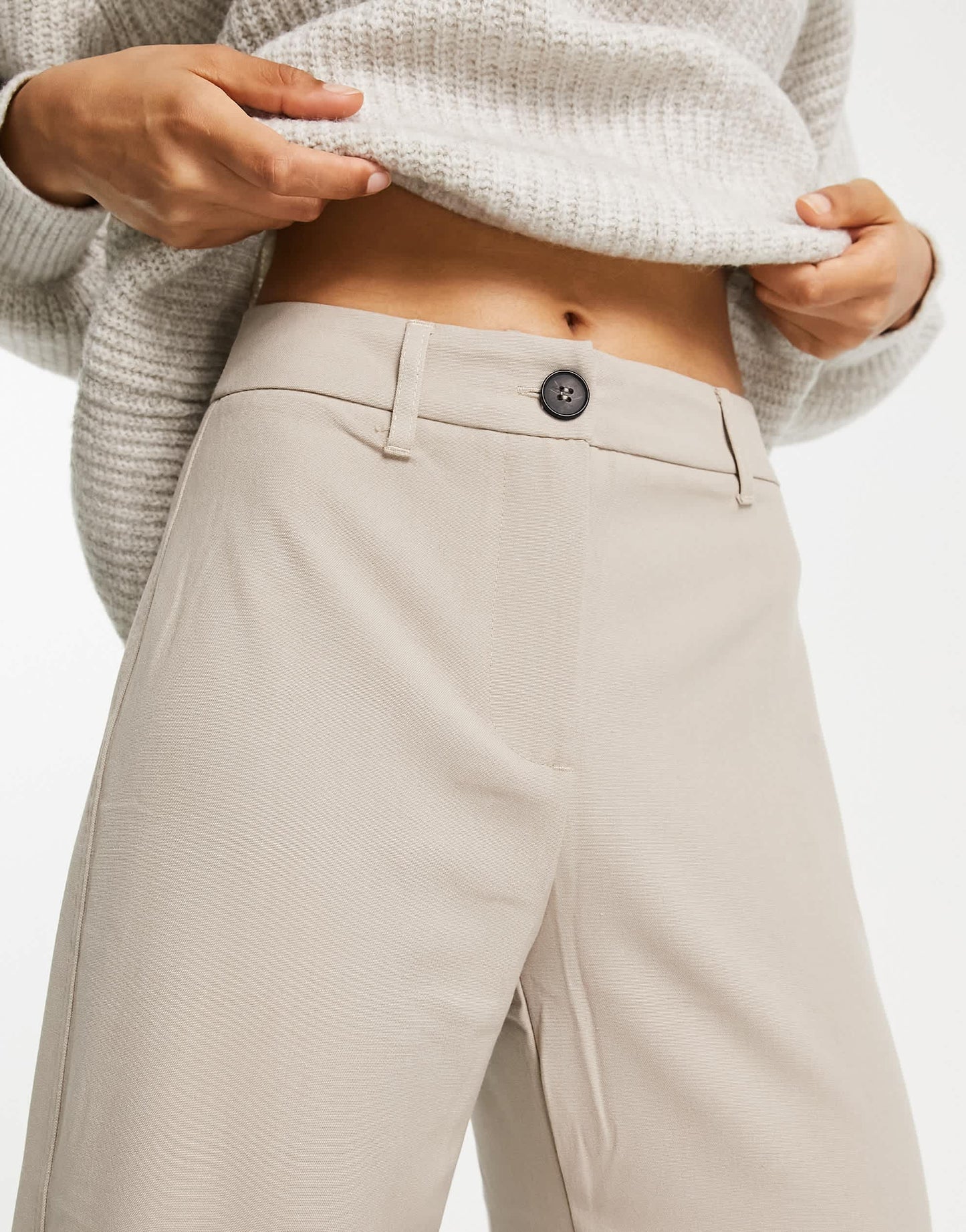 Bershka Petite wide leg dad trousers in mushroom