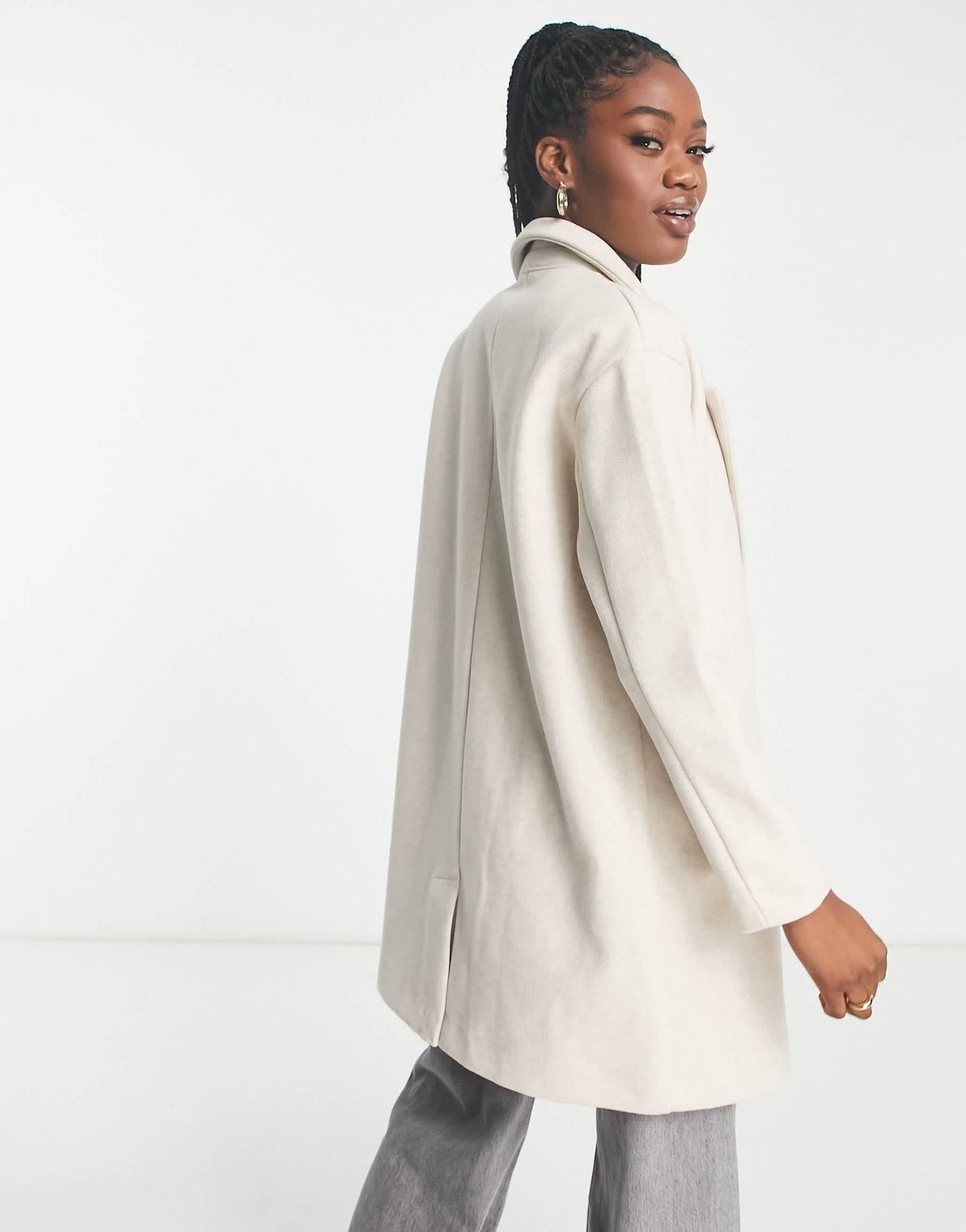 Pull&Bear tailored longline pea coat in beige