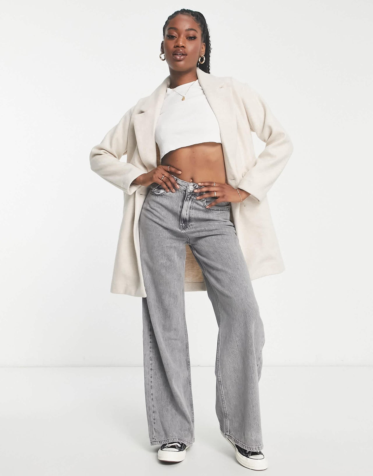 Pull&Bear tailored longline pea coat in beige
