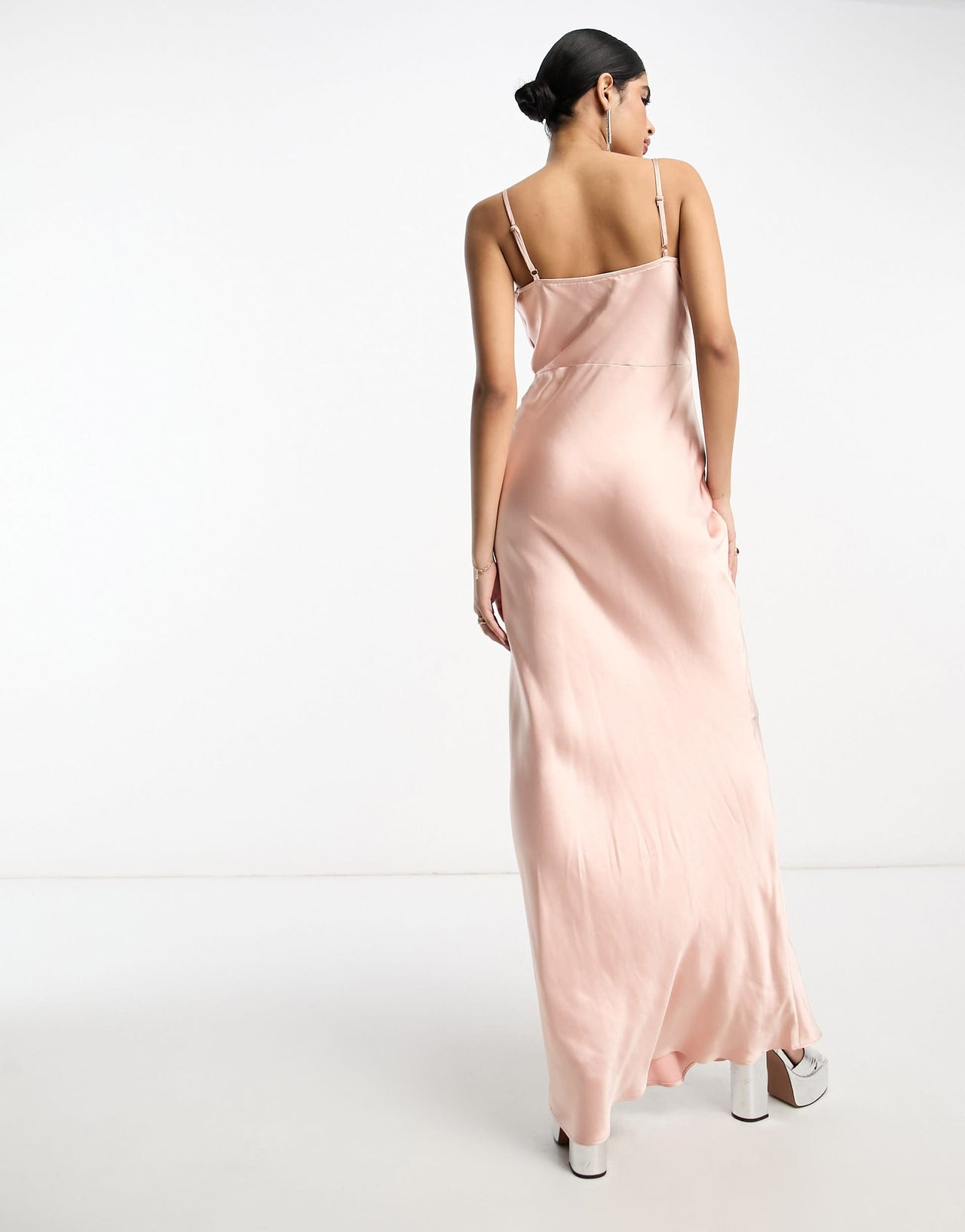 Pretty Lavish Bridesmaid Keisha cowl neck satin maxi dress in blush