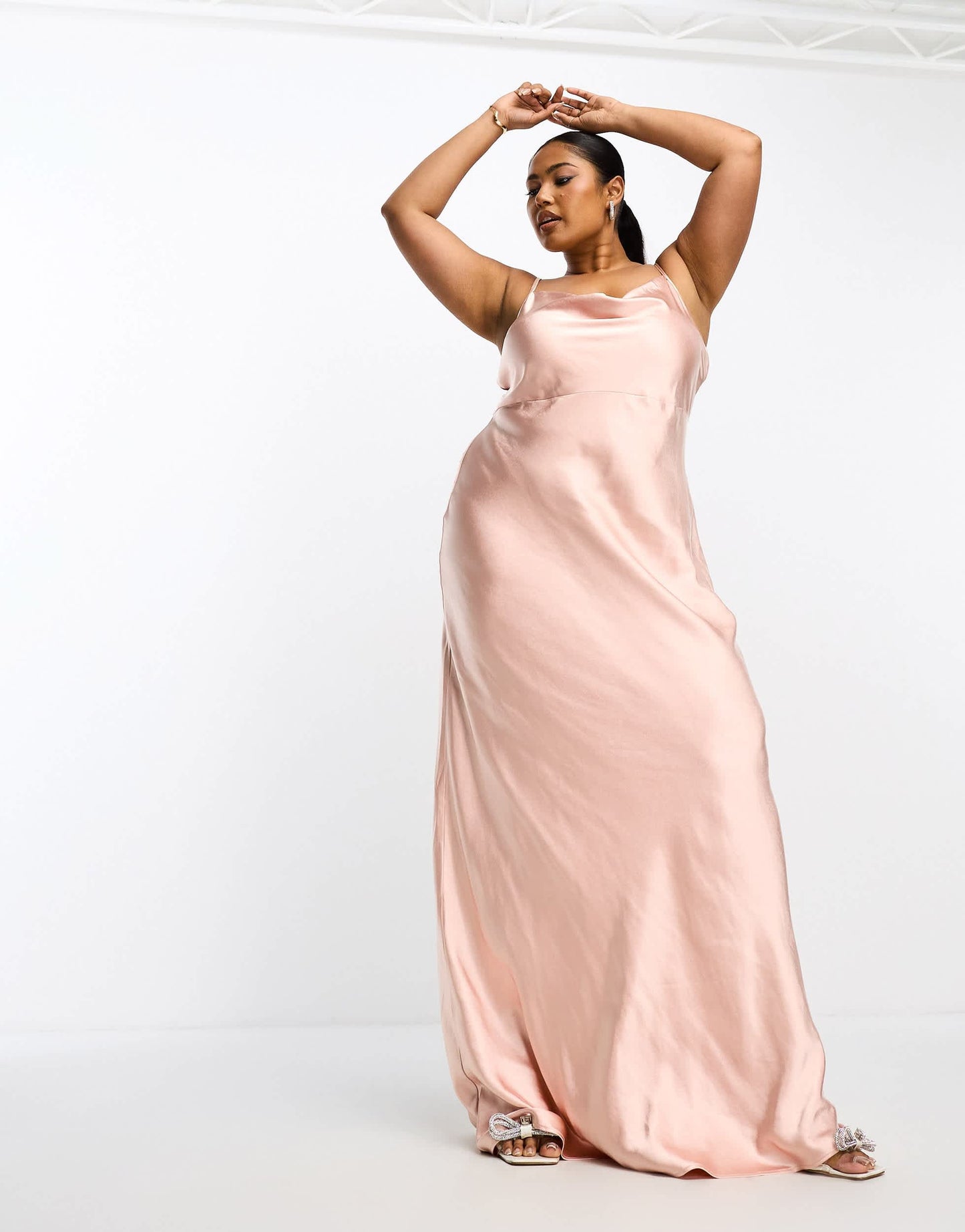 Pretty Lavish Curve Bridesmaid Keisha cowl neck satin maxi dress in blush