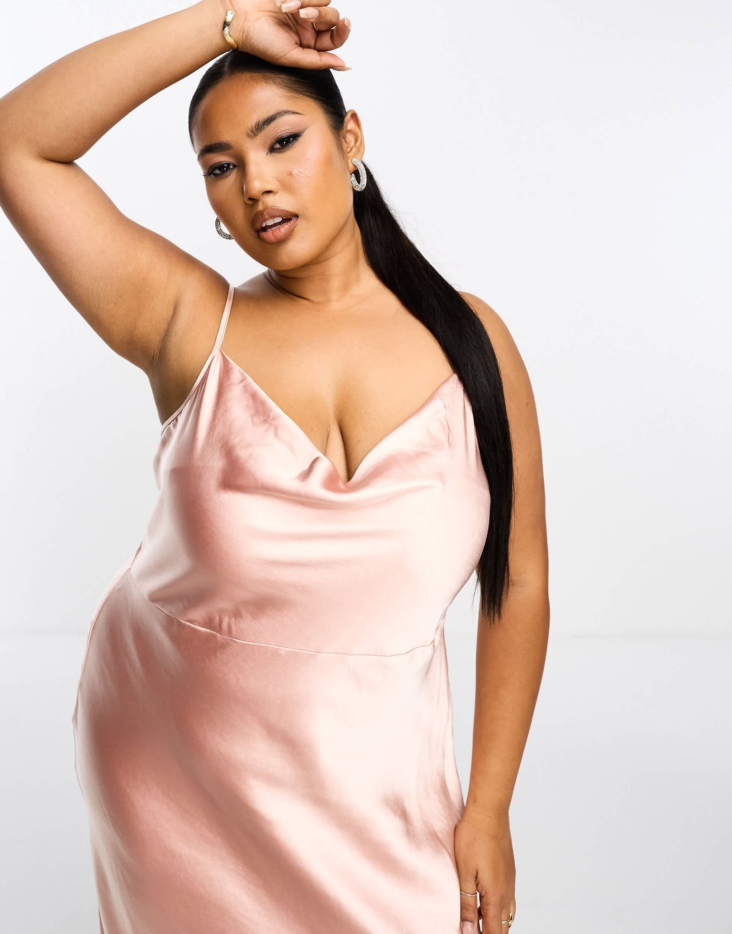 Pretty Lavish Curve Bridesmaid Keisha cowl neck satin maxi dress in blush