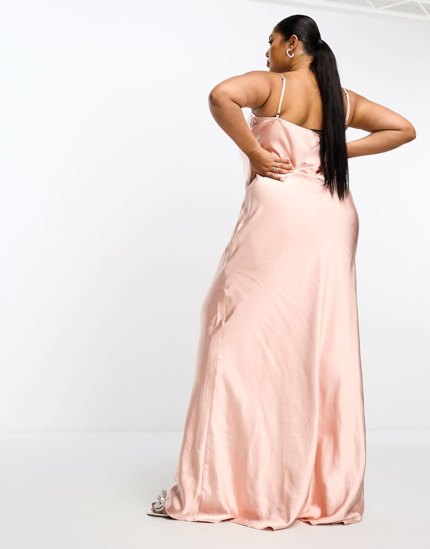 Pretty Lavish Curve Bridesmaid Keisha cowl neck satin maxi dress in blush