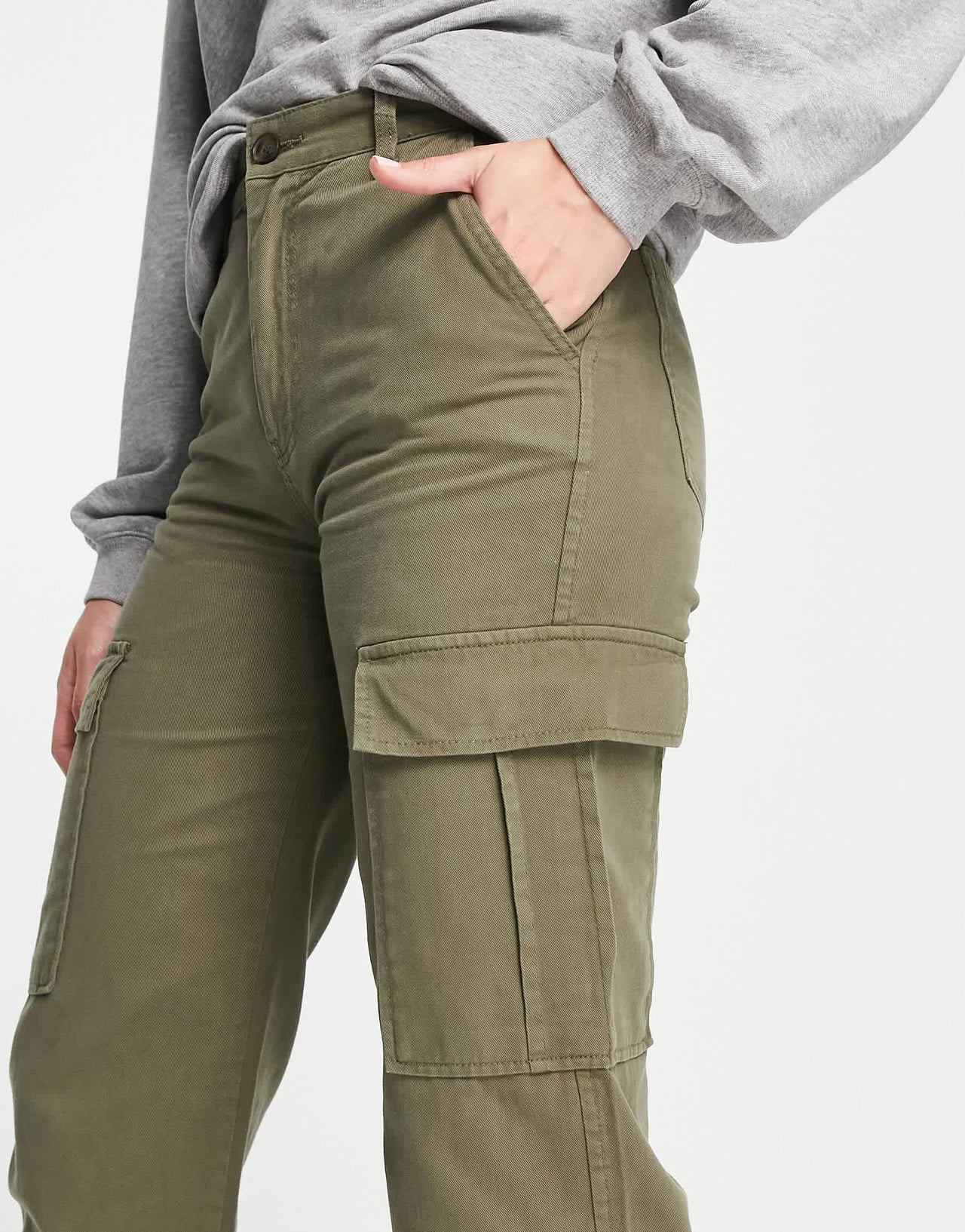 Stradivarius Tall straight leg cargo trouser in khaki