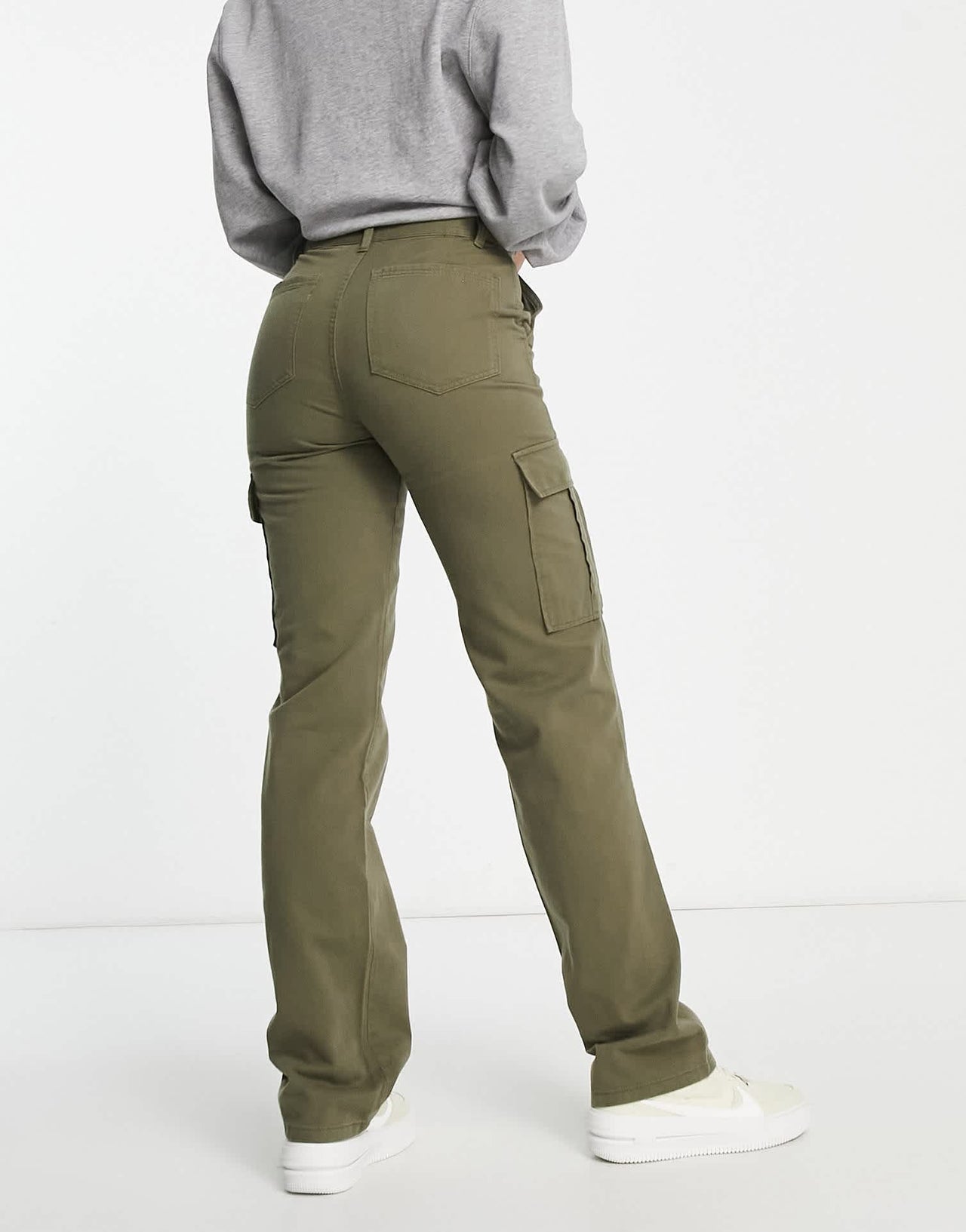 Stradivarius Tall straight leg cargo trouser in khaki