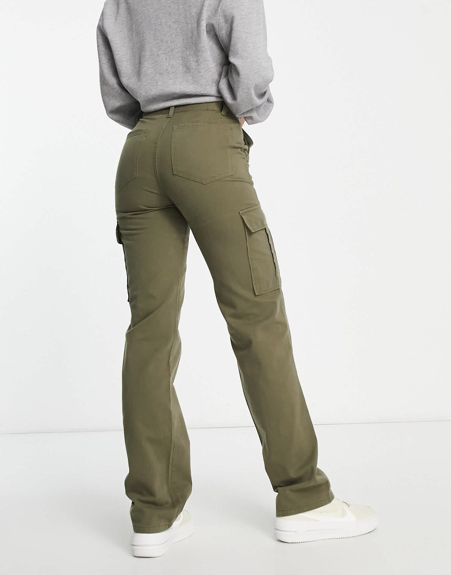 Stradivarius Tall straight leg cargo trouser in khaki