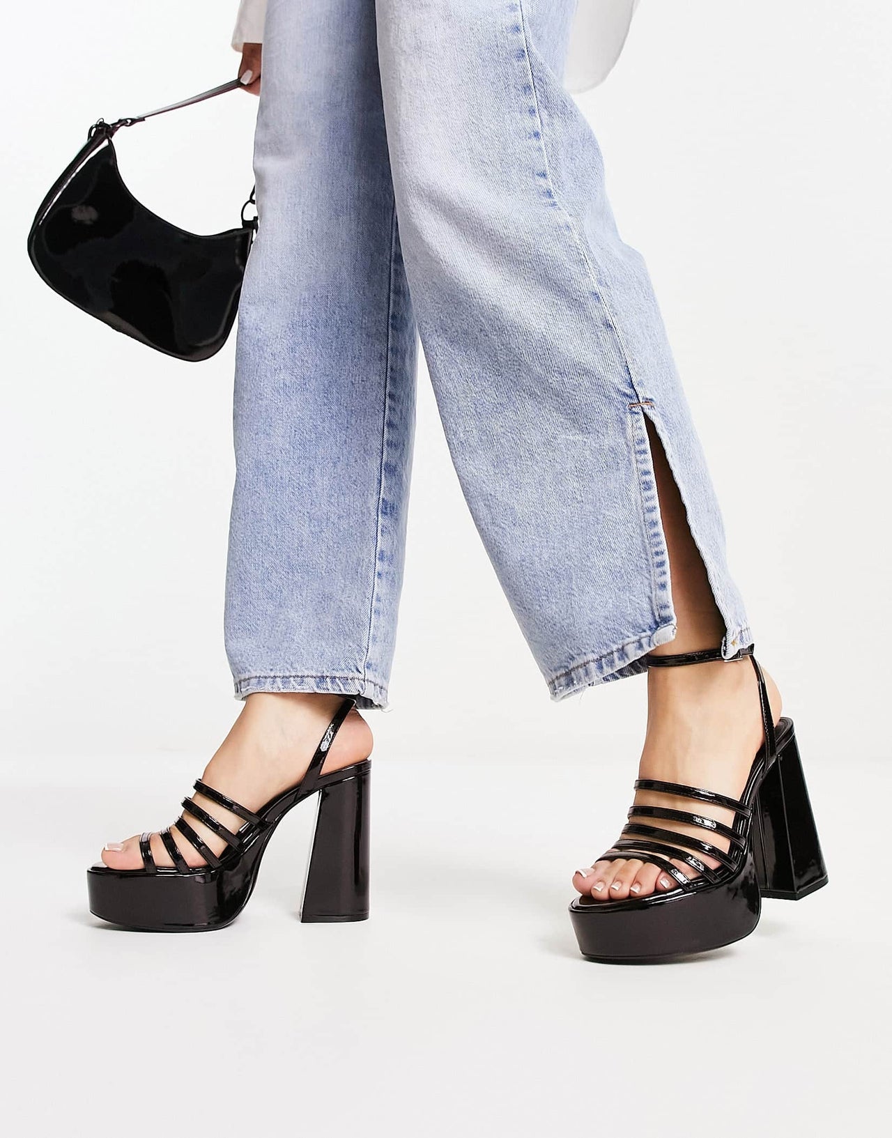 Bershka strap up heeled sandal in black