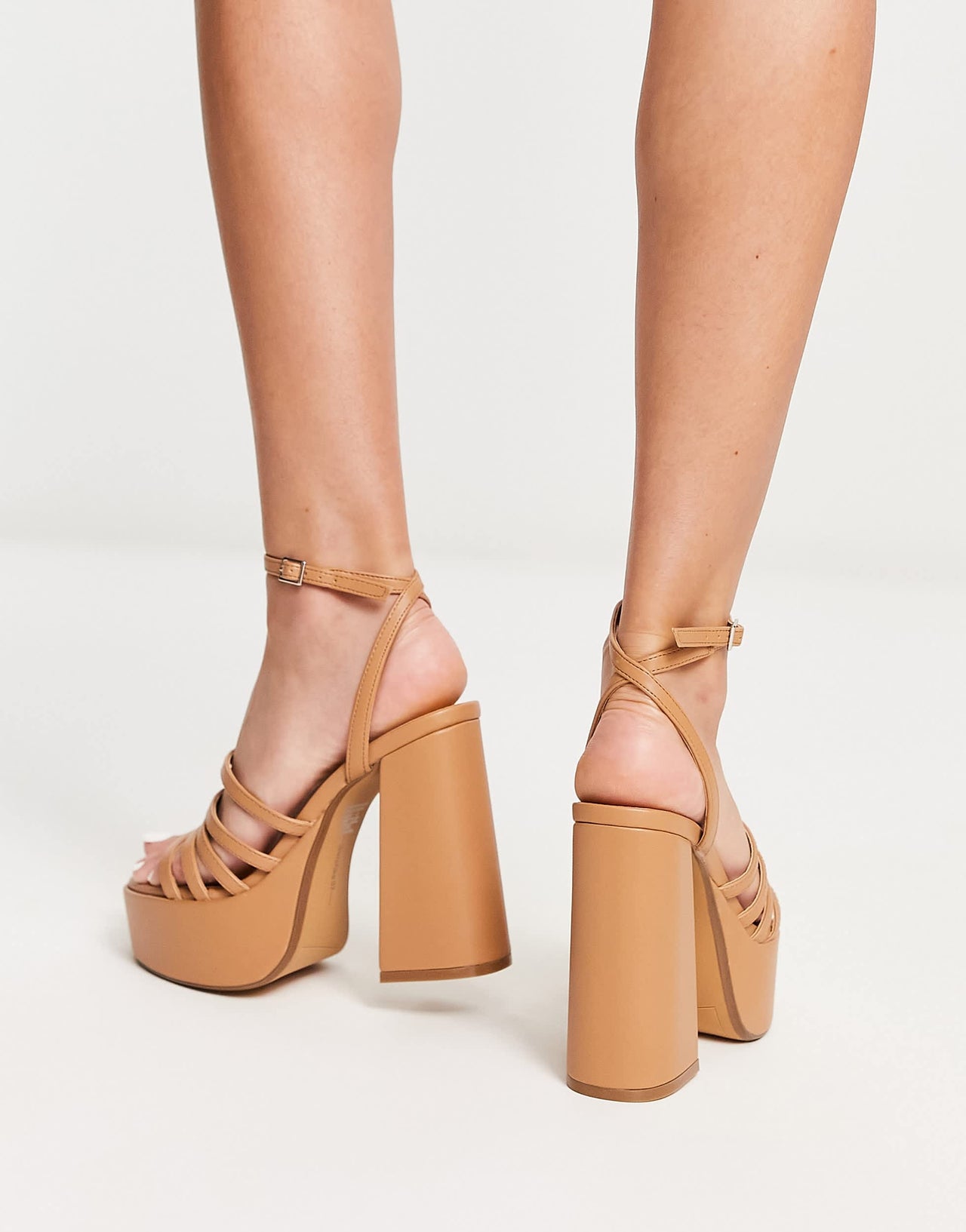 Bershka strap up heeled sandal in beige