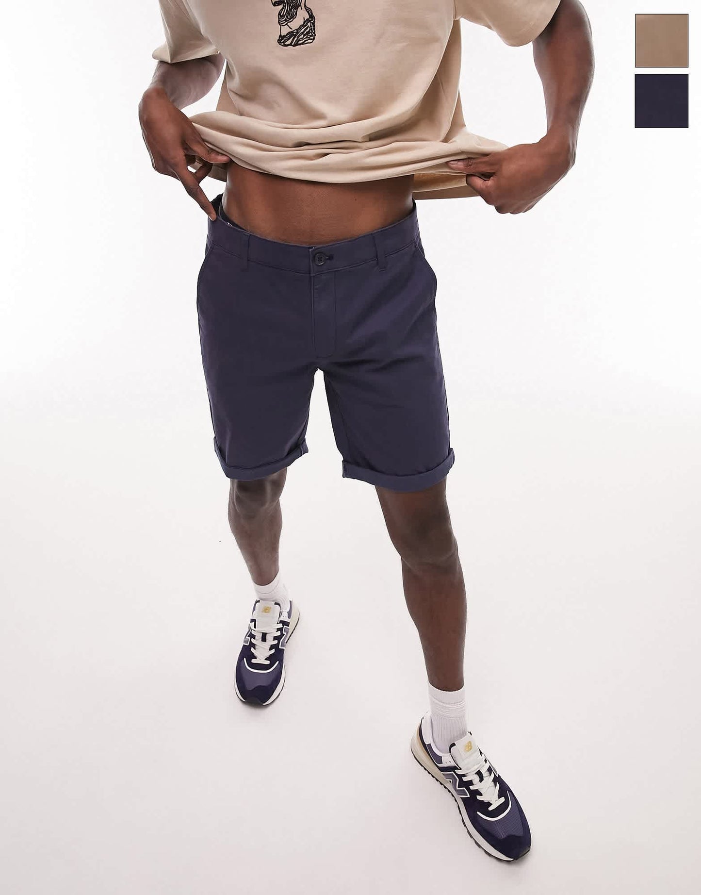 Topman 2 pack skinny chino shorts in navy and stone