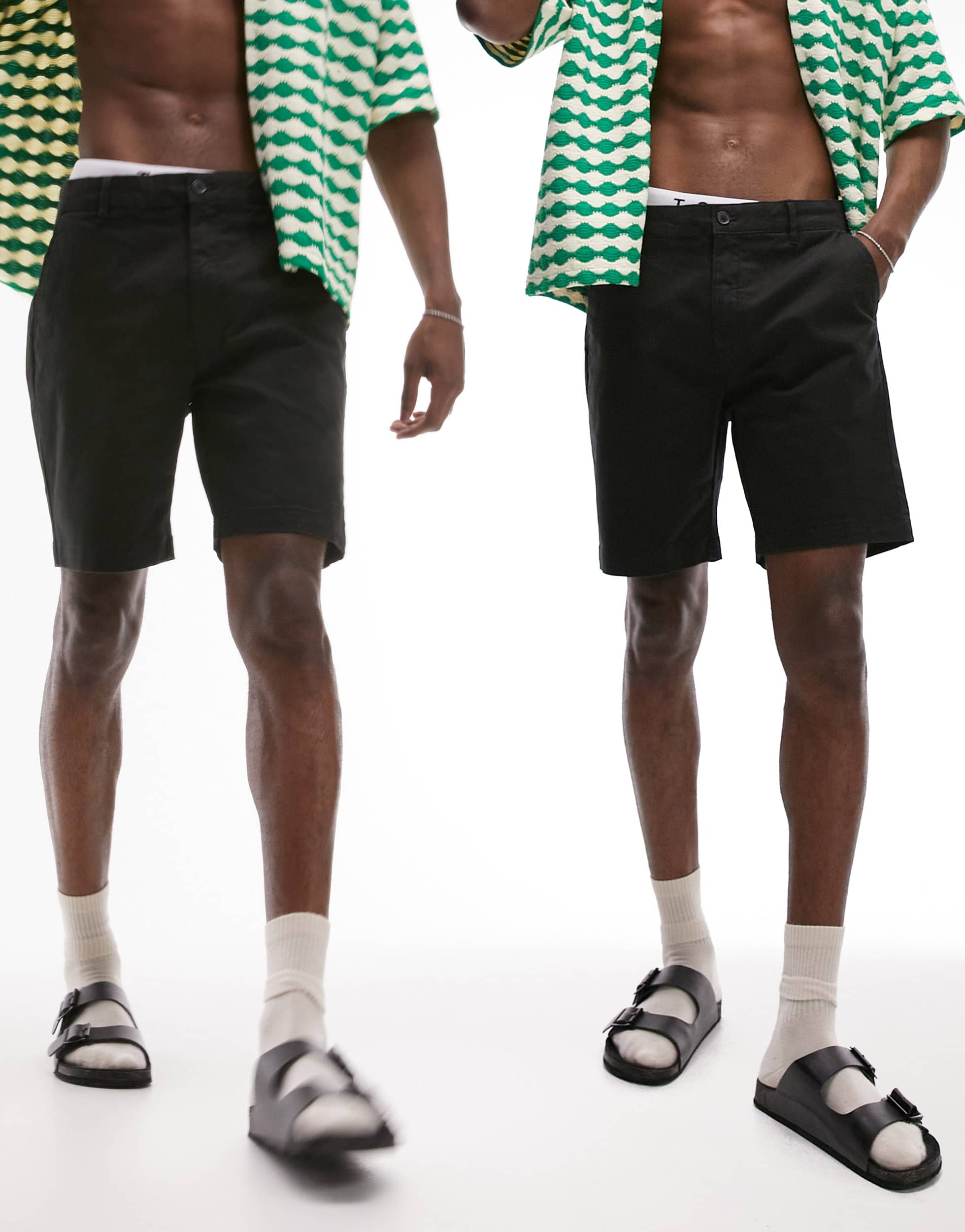 Topman 2 pack slim chino shorts in black