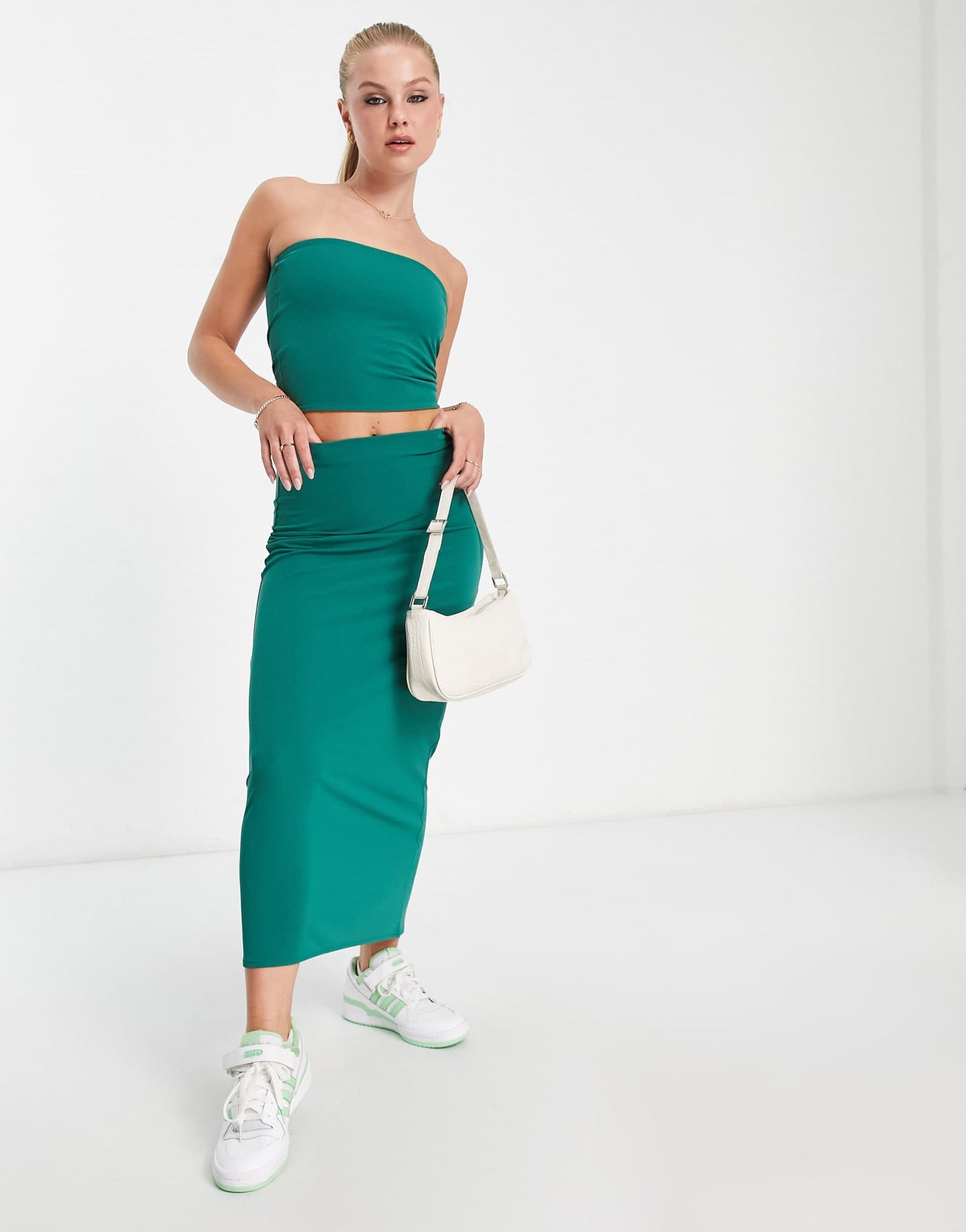 Pull&Bear bandeau cropped top co-ord in emerald green