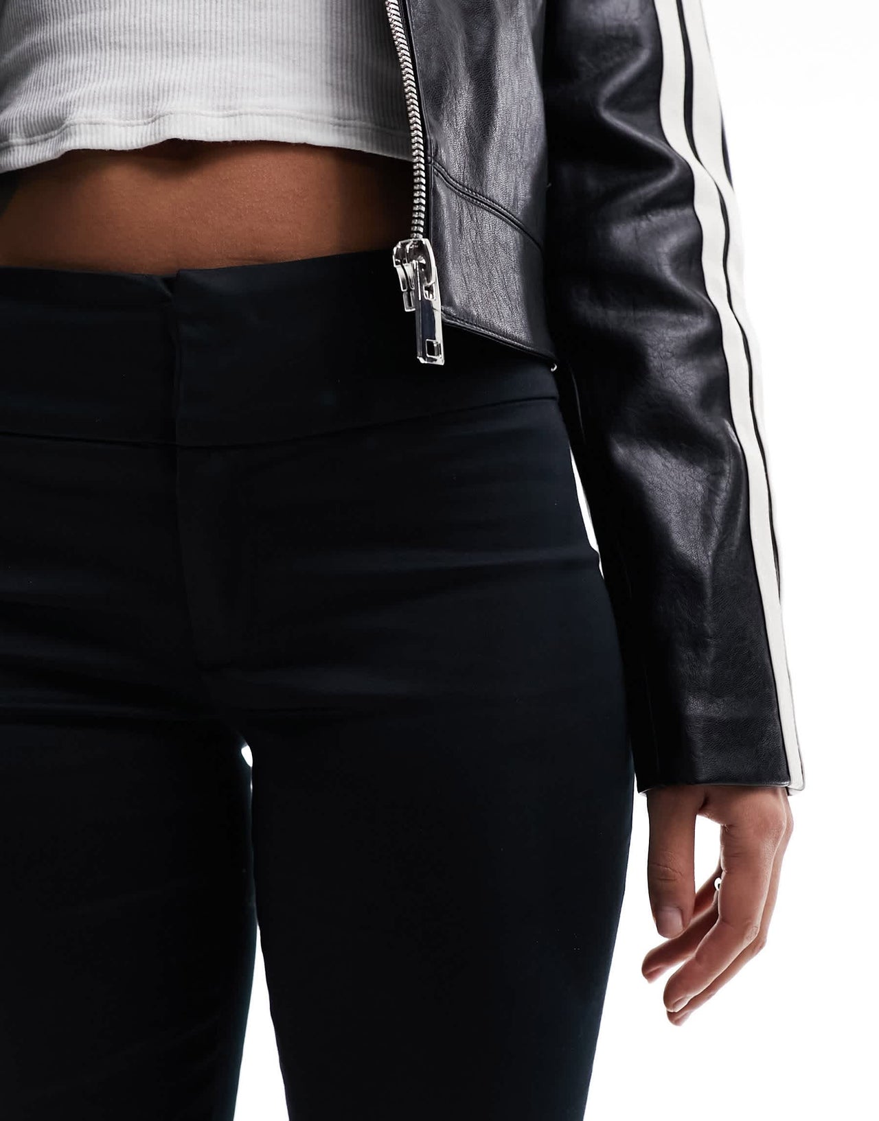 Monki split hem fitted trousers in black